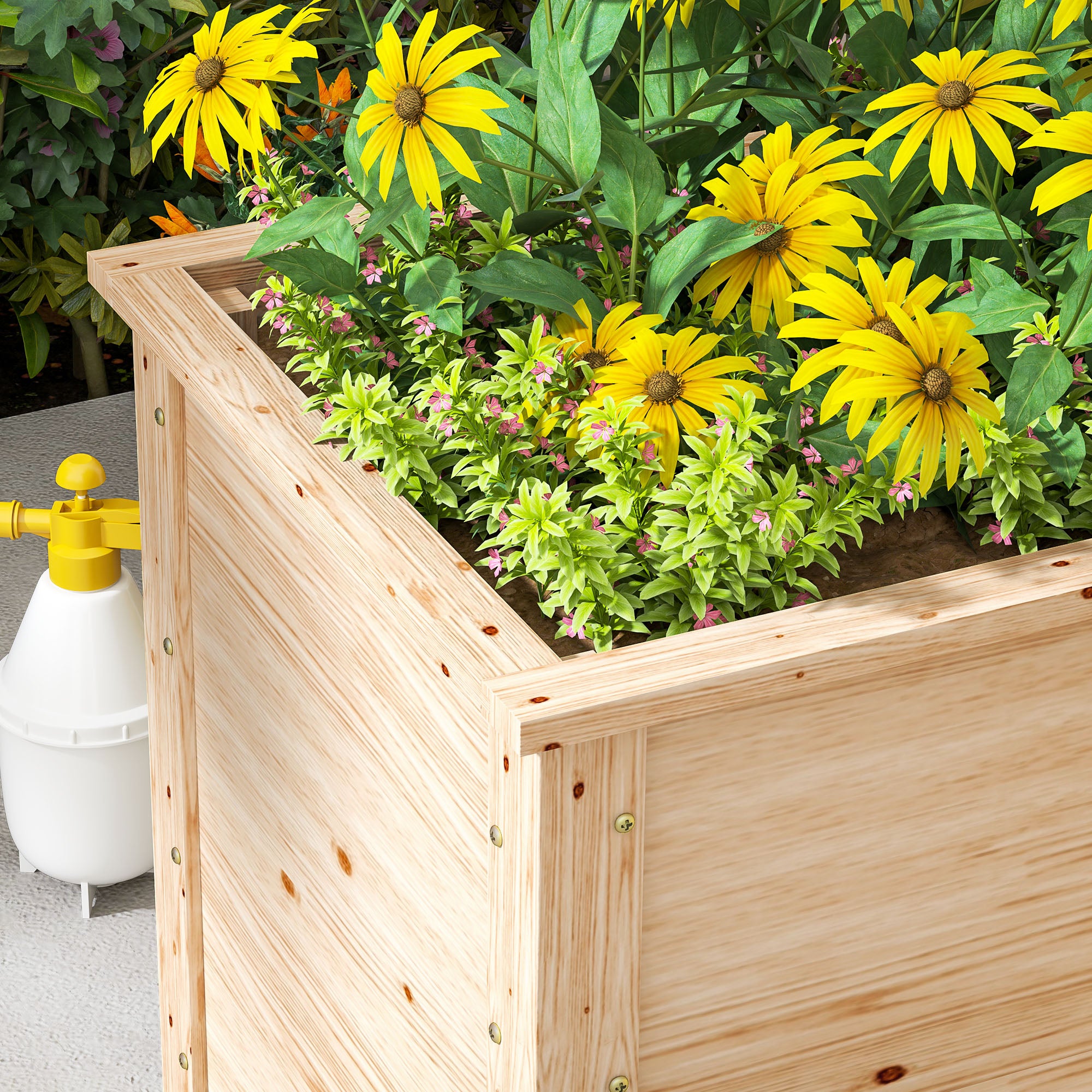 L-Shaped Garden Planter, Raised Garden Bed, Open Bottom Outdoor Flower Box in Natural Wood for Patio Terrace, 120 x 120 x 62 cm, Natural Wood