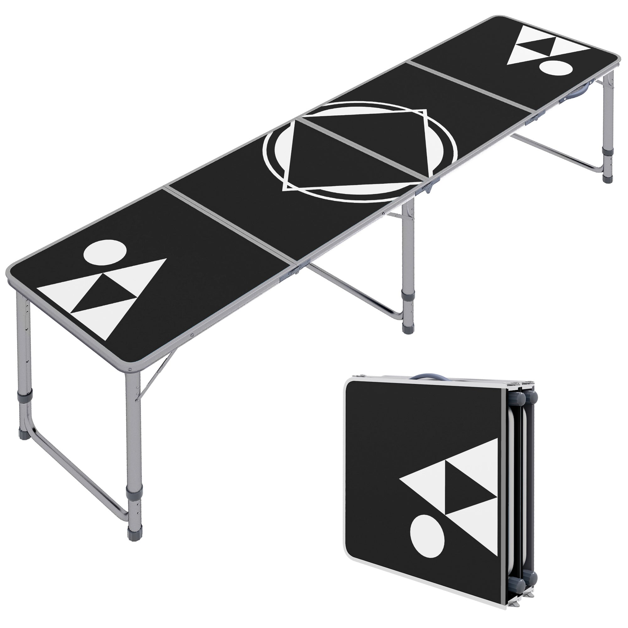 Beer Pong Table Foldable Camping Table 240 x 60 cm Adjustable Height Folding Table for Garden, Balcony, Aluminum, Black