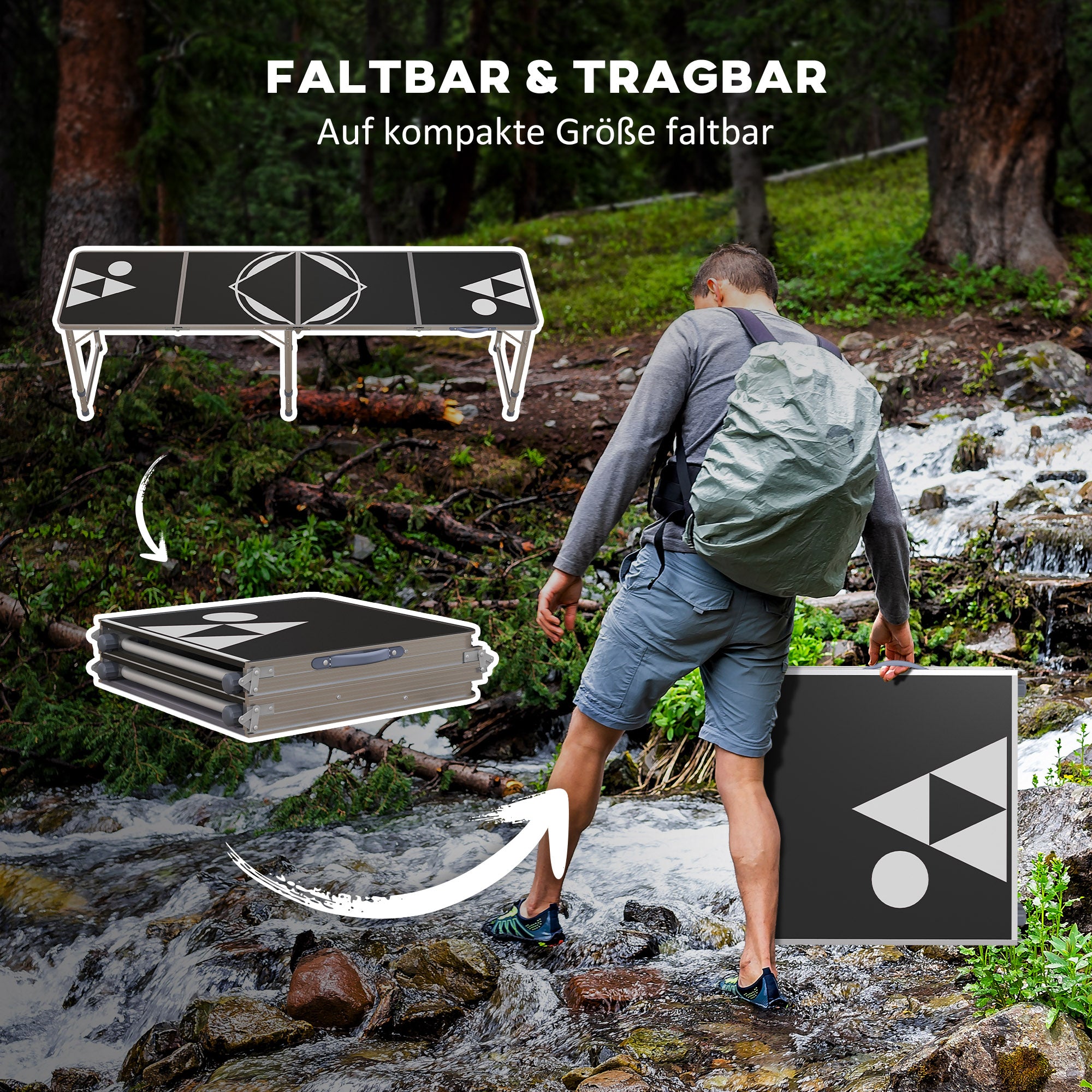 Beer Pong Table Foldable Camping Table 240 x 60 cm Adjustable Height Folding Table for Garden, Balcony, Aluminum, Black