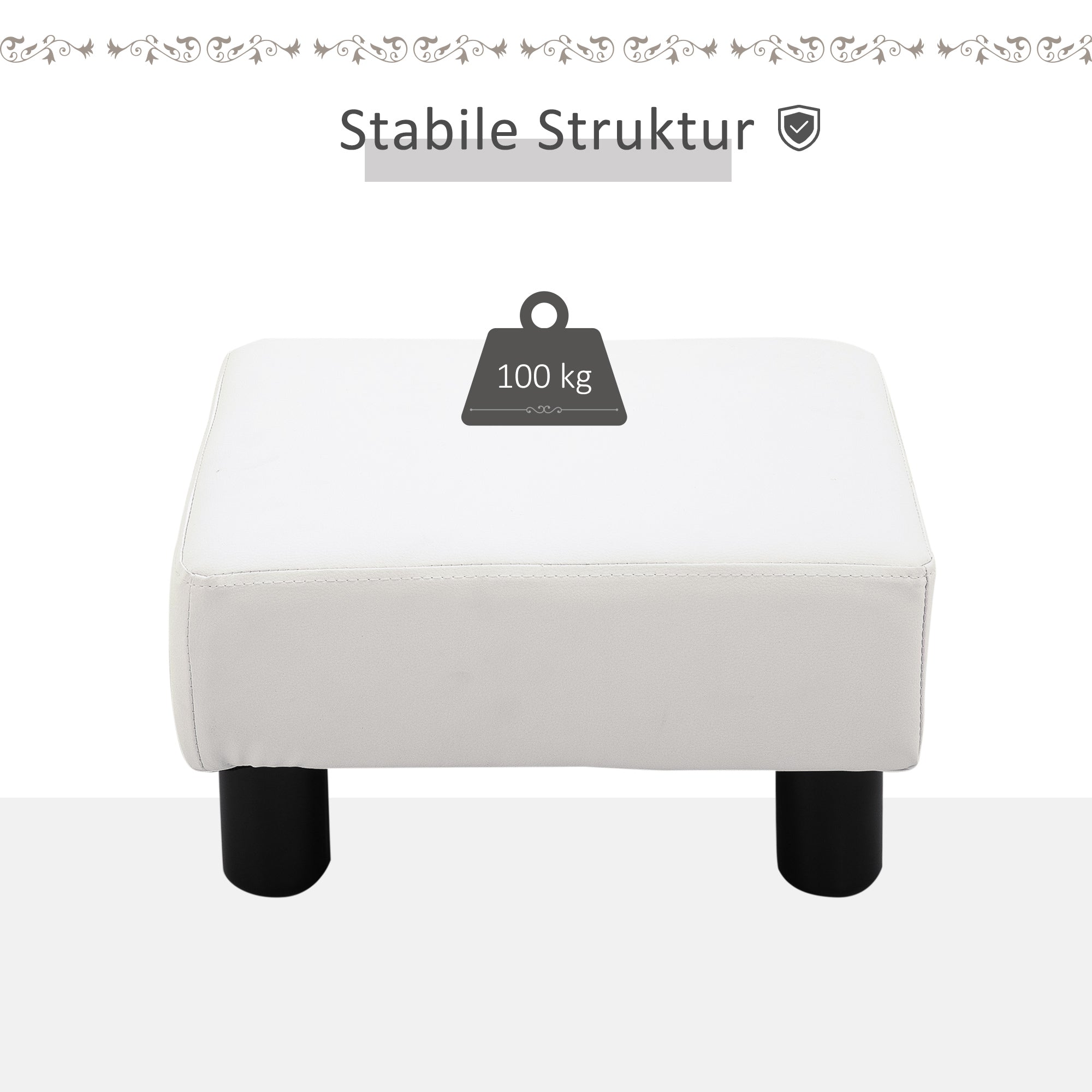 Footstool with Faux Leather Modern Ottoman Footrest for Bedroom, Living Room, White