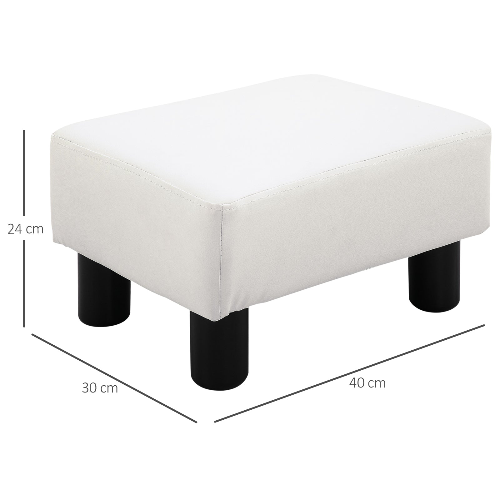 Footstool with Faux Leather Modern Ottoman Footrest for Bedroom, Living Room, White