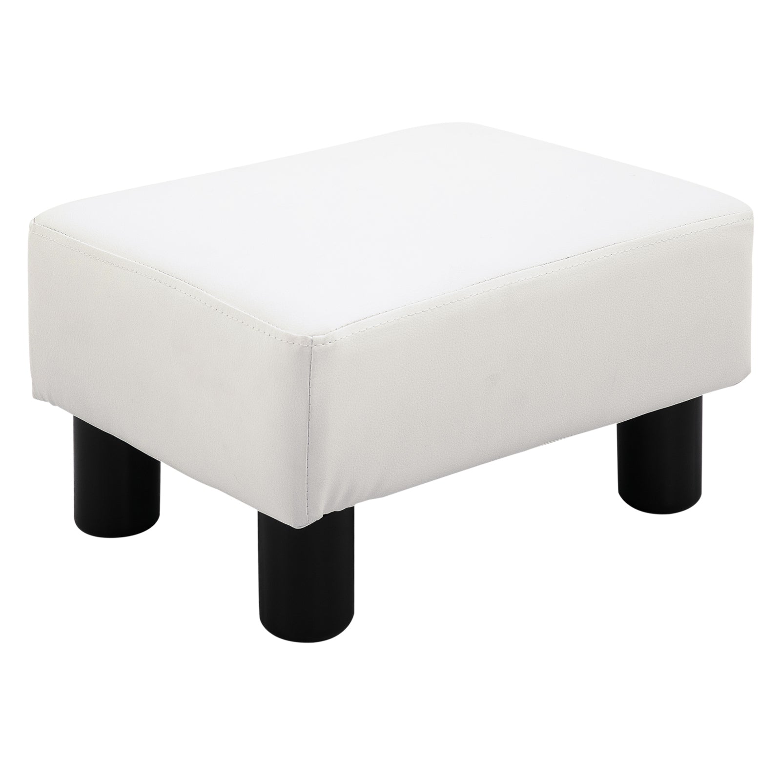 Footstool with Faux Leather Modern Ottoman Footrest for Bedroom, Living Room, White