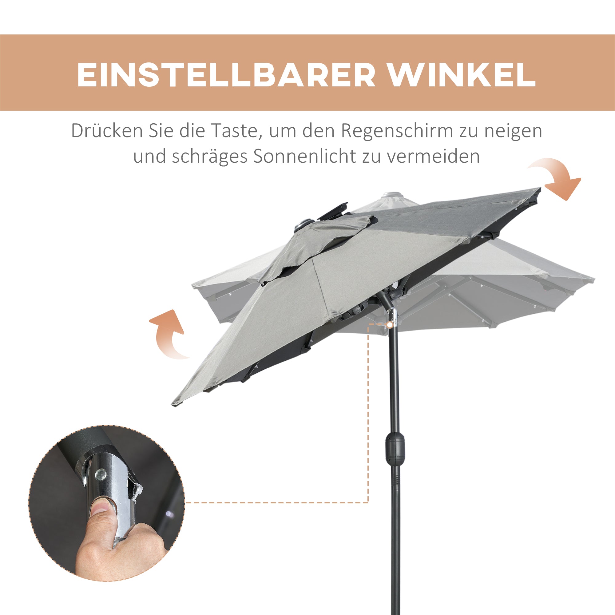 Double Parasol, 295 x 219cm, Parasol with LED, oval, windproof garden umbrella, stable, market umbrella with adjustable tilt angle for terrace, pool, polyester, steel, Dark Gray