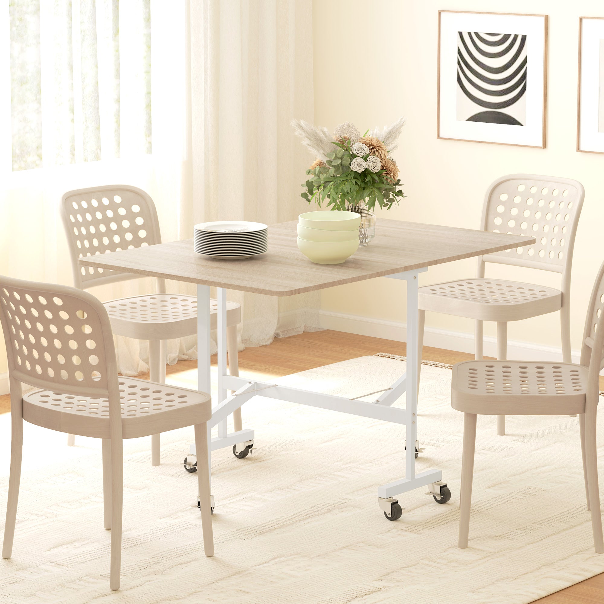 Folding Dining Table for 4-6 People Folding Kitchen Table with Wheels and Drop Leaves Foldable Table for Kitchen Living Room 120x80x73 cm Oak