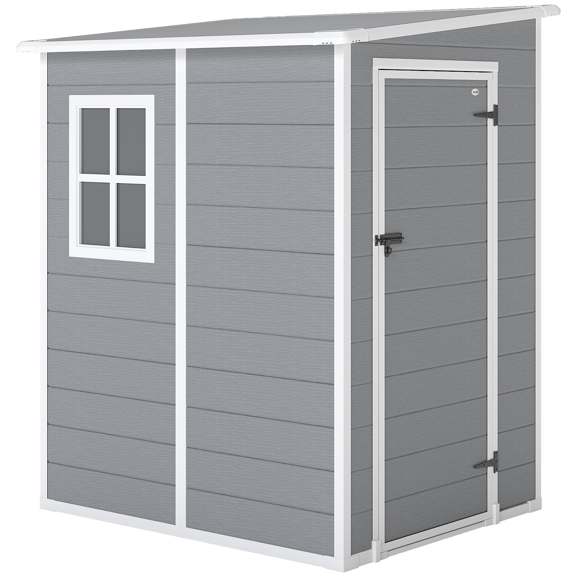 Tool Shed 1.54m³, Garden Shed with Pent Roof, Base 122 x 149 x 192/177 cm, Weatherproof Tool Shed with Lockable Door, Window, Plastic Garden Cabinet, for Backyard, Garden, Gray