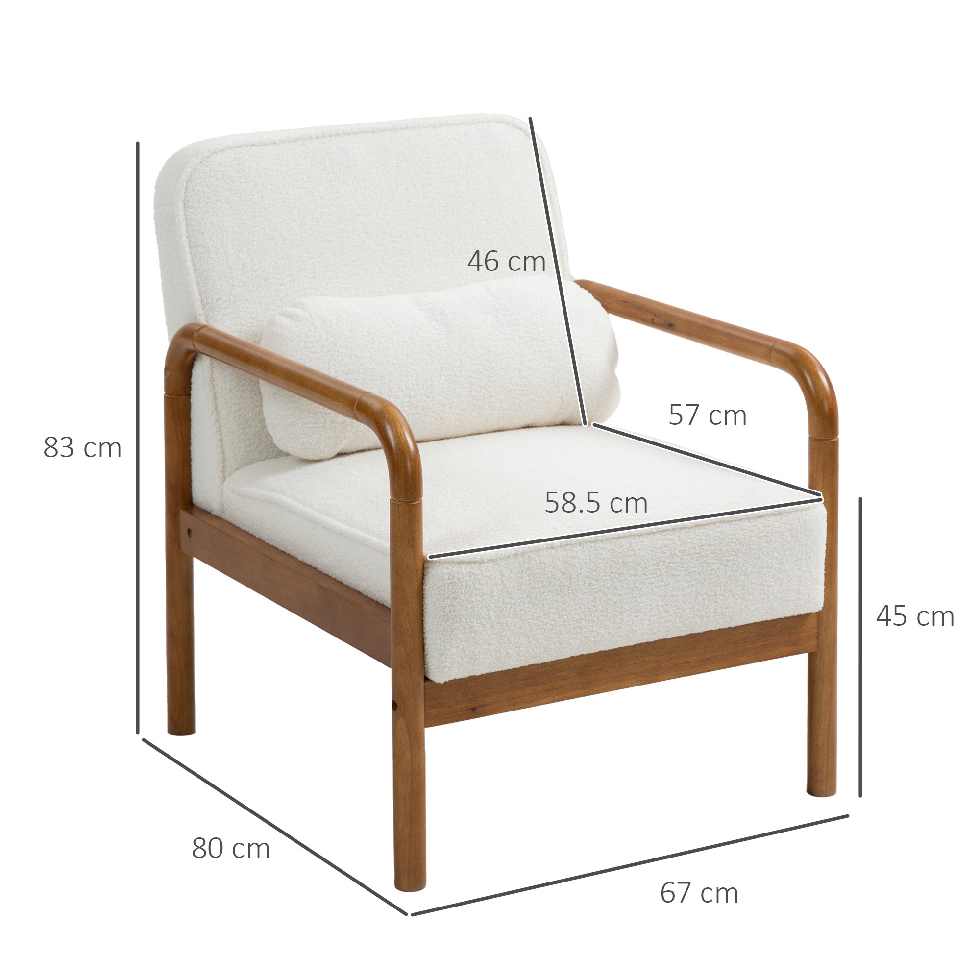 Loop Fabric Lounge Chair, Modern Relax Chair with Cushion and Rubber Wood Frame, Chair for Bedroom, Living Room, Dining Room, White