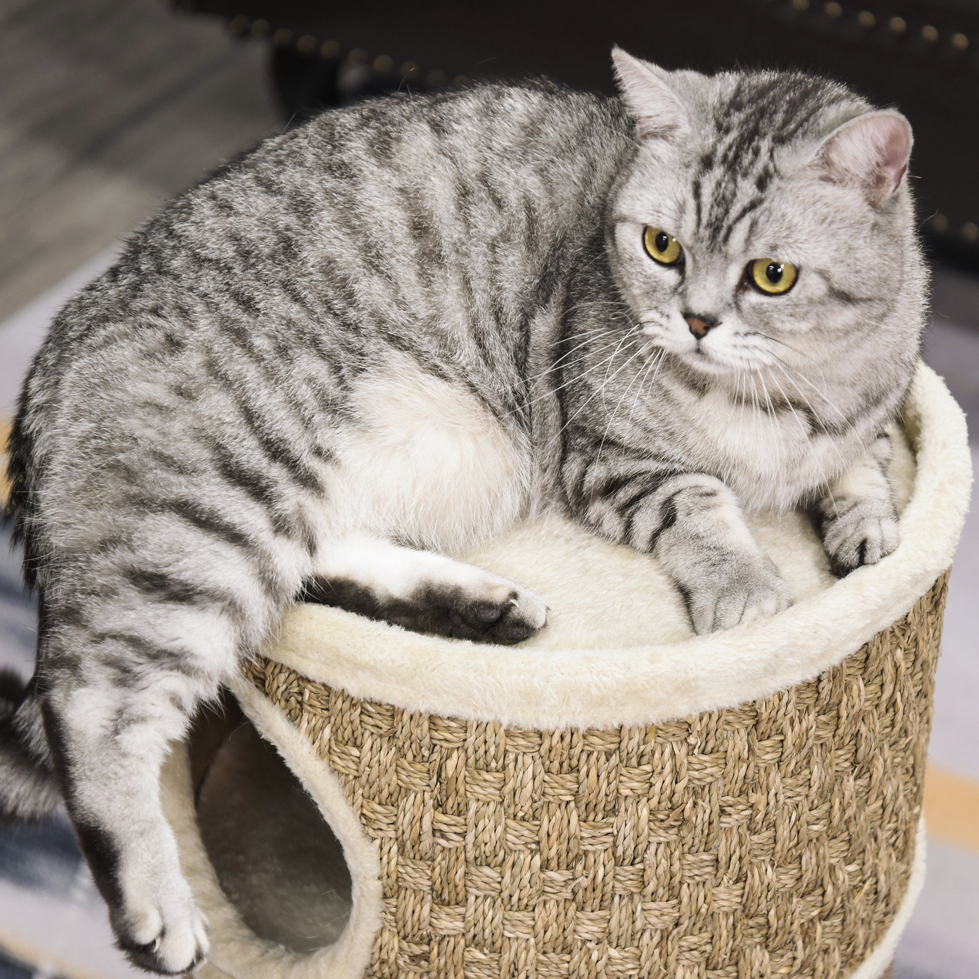 Scratching Barrel 70 cm High Ø 37.5 cm Three-story Cat Barrel with Sisal Rope, Cat Cave, Scratching Post for Small Cats, Khaki+Coffee