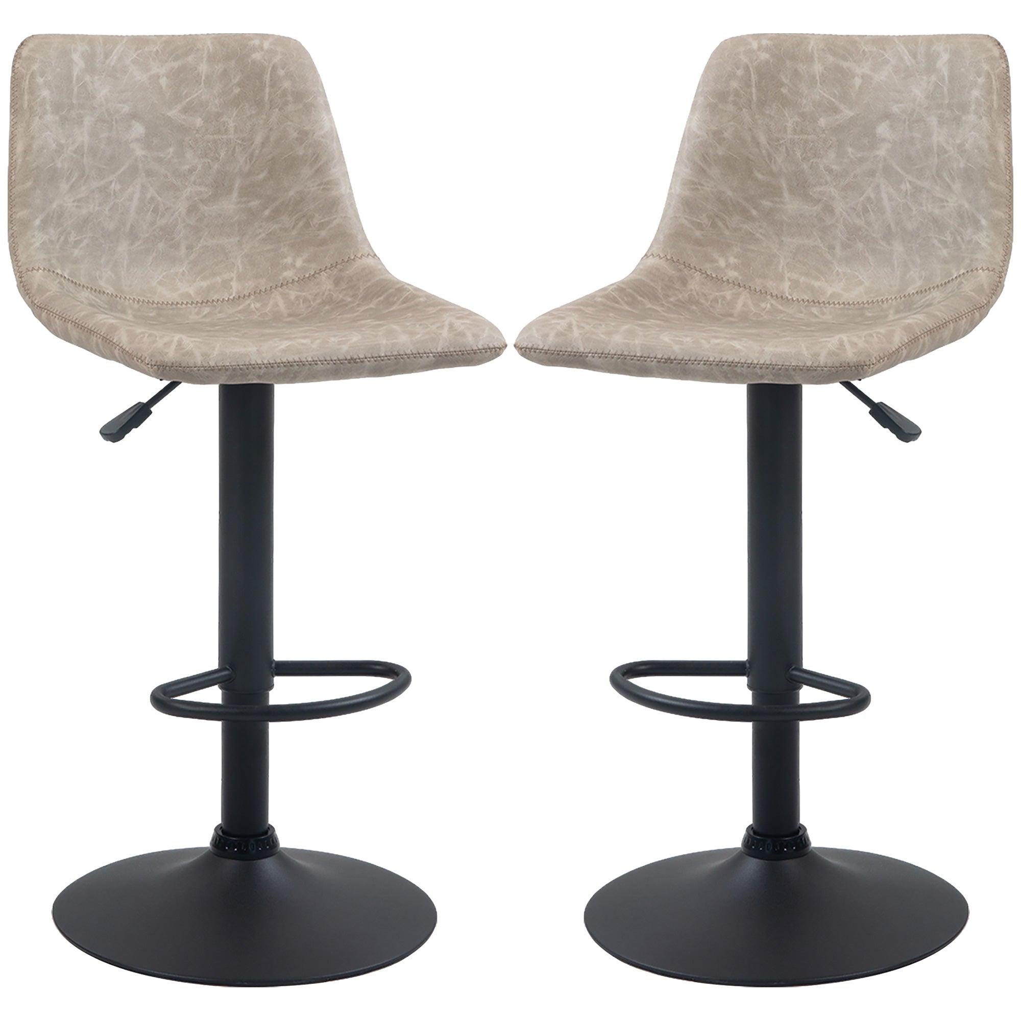 Set of 2 vintage style adjustable swivel bar stools with synthetic upholstery - beige - adjustable height 60-81H cm