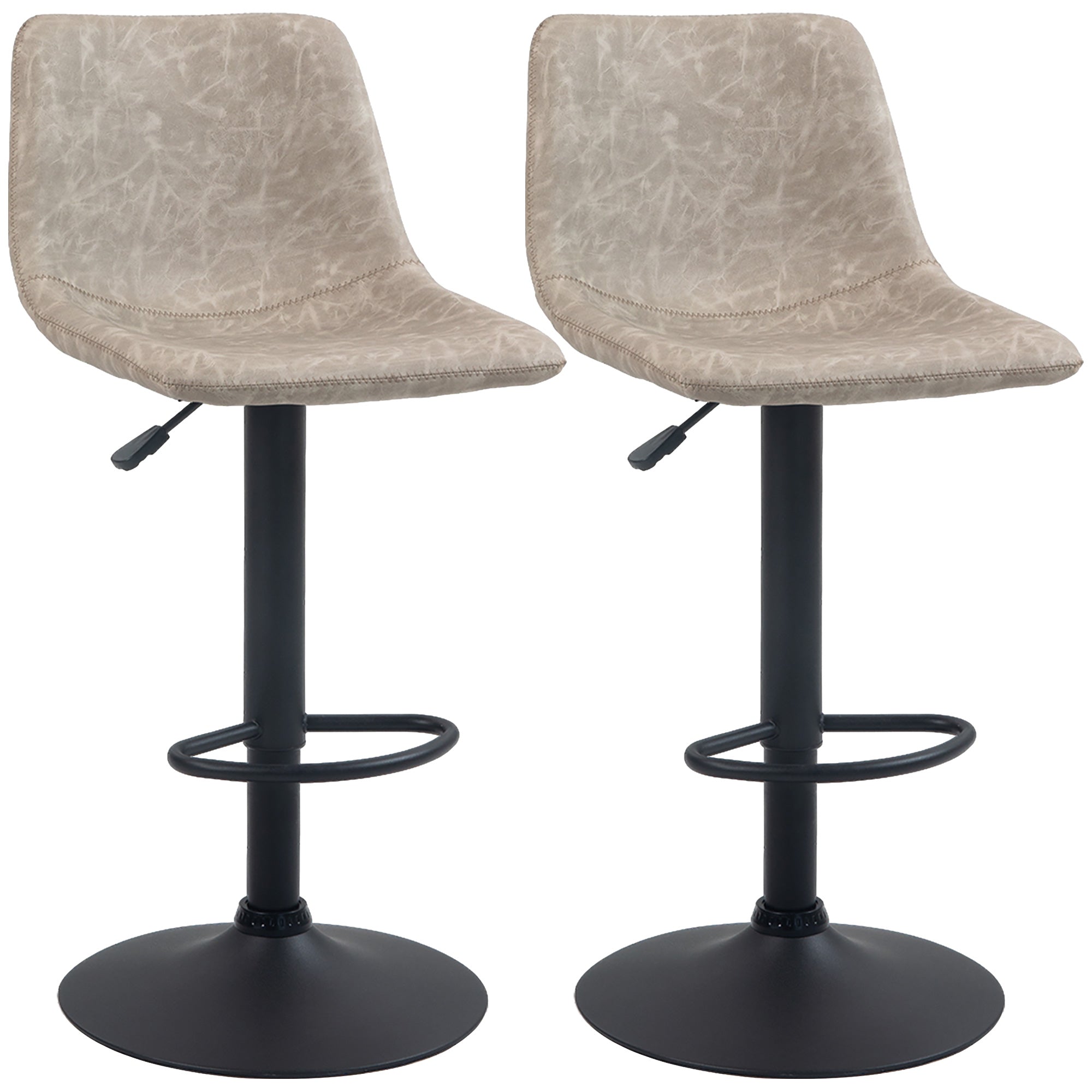 Set of 2 vintage style adjustable swivel bar stools with synthetic upholstery - beige - adjustable height 60-81H cm