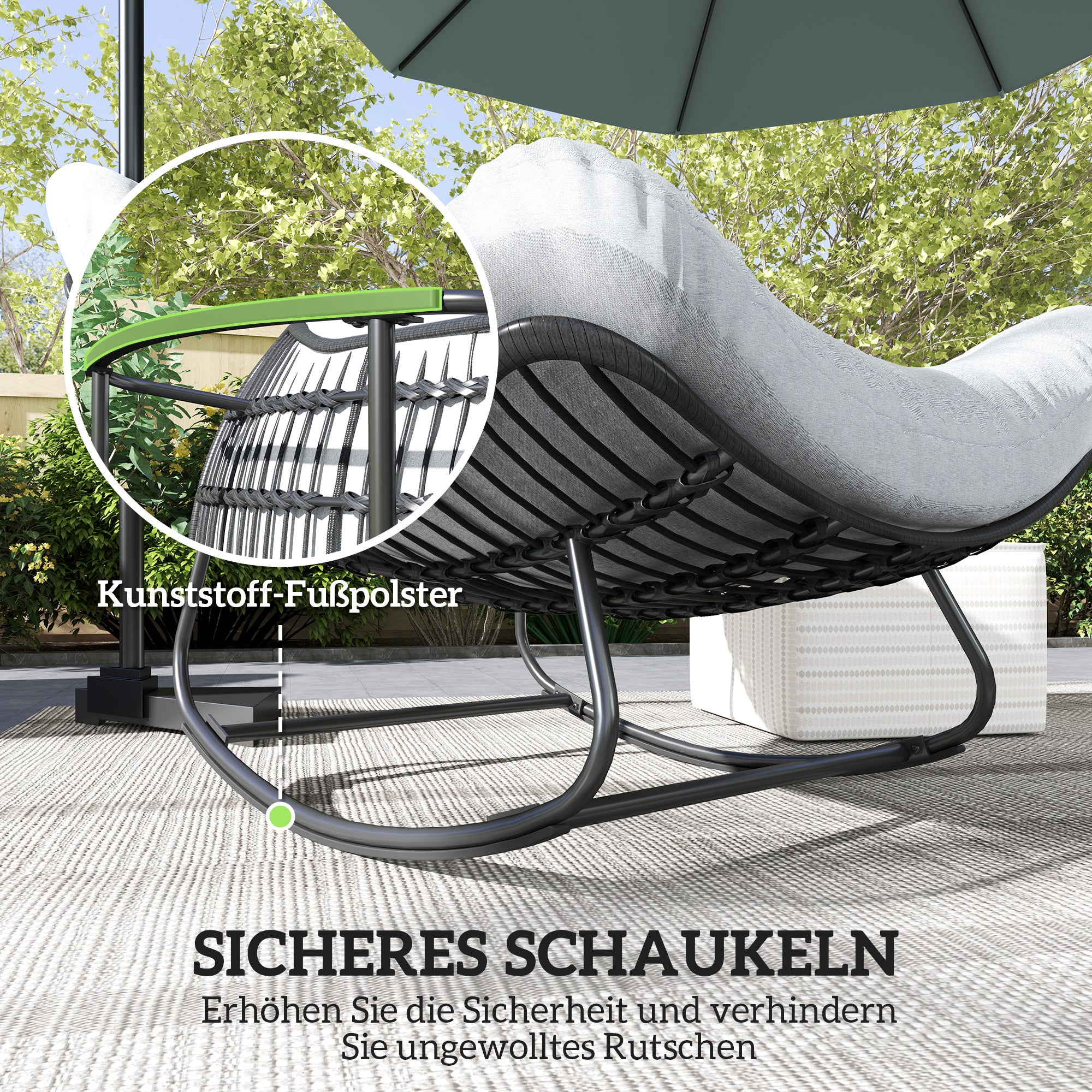 Rattan Swinging Chair Garden Bench with Steel Frame Cushion, Swinging Bench Garden Swing Outdoor Bench Seat Garden Furniture Park Bench for Garden Terrace Park 98 x 111 x 74 cm Gray
