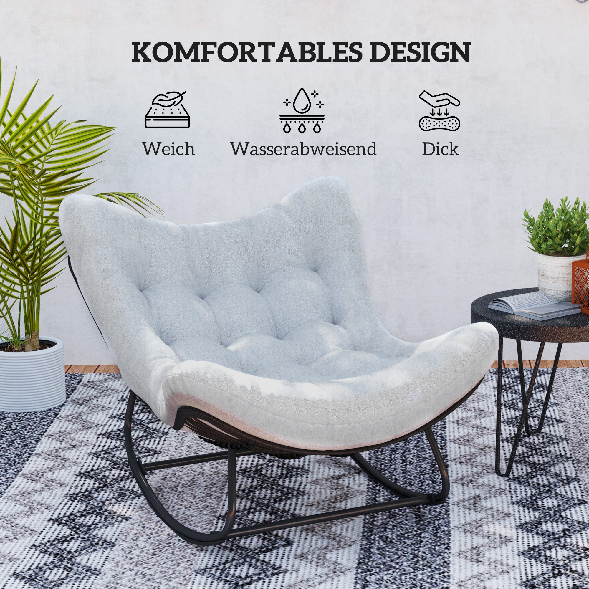 Rattan Swinging Chair Garden Bench with Steel Frame Cushion, Swinging Bench Garden Swing Outdoor Bench Seat Garden Furniture Park Bench for Garden Terrace Park 98 x 111 x 74 cm Gray