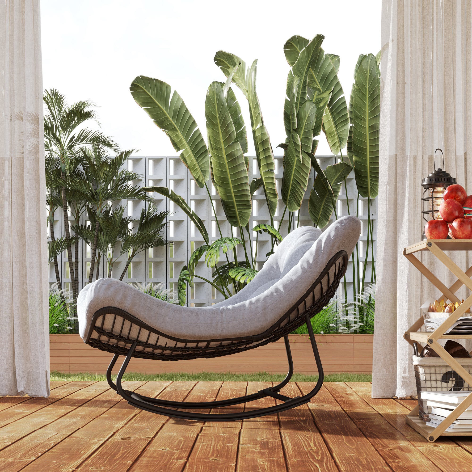 Rattan Swinging Chair Garden Bench with Steel Frame Cushion, Swinging Bench Garden Swing Outdoor Bench Seat Garden Furniture Park Bench for Garden Terrace Park 98 x 111 x 74 cm Gray