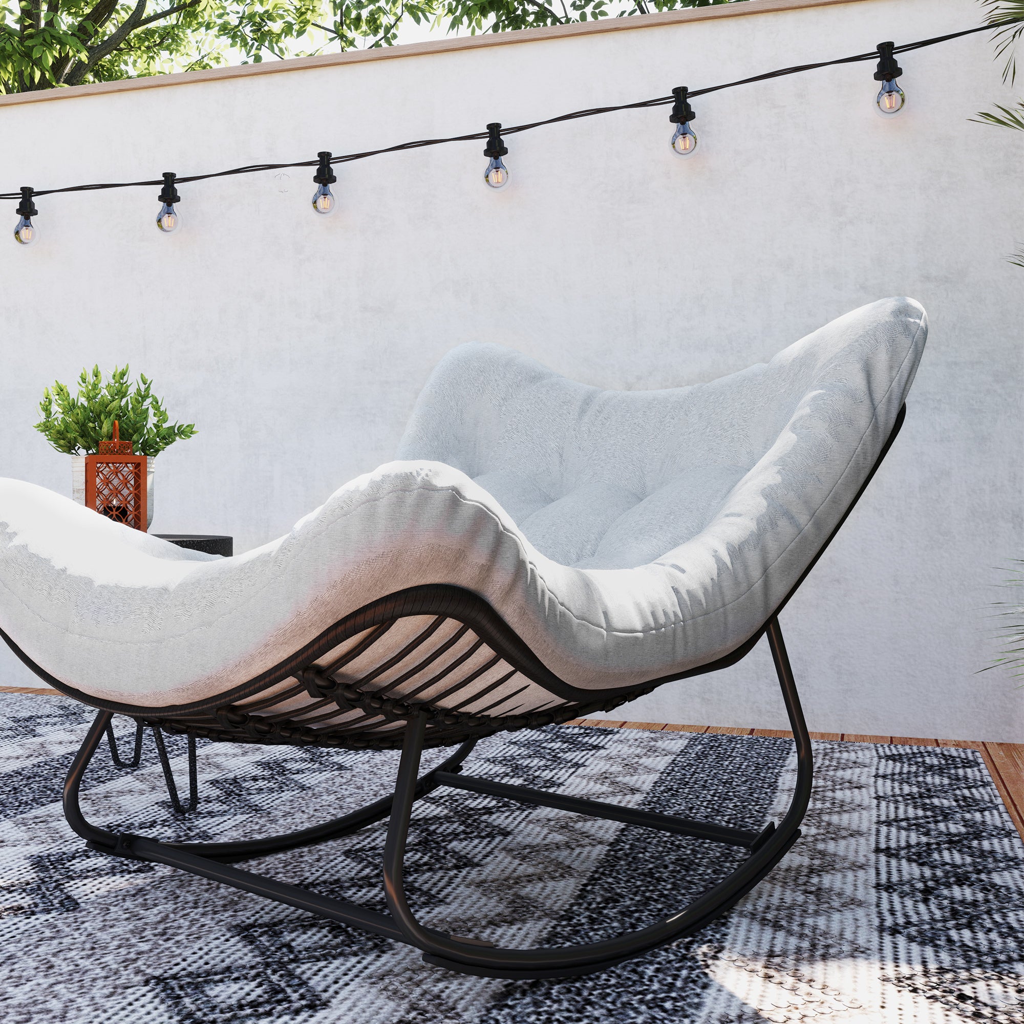 Rattan Swinging Chair Garden Bench with Steel Frame Cushion, Swinging Bench Garden Swing Outdoor Bench Seat Garden Furniture Park Bench for Garden Terrace Park 98 x 111 x 74 cm Gray