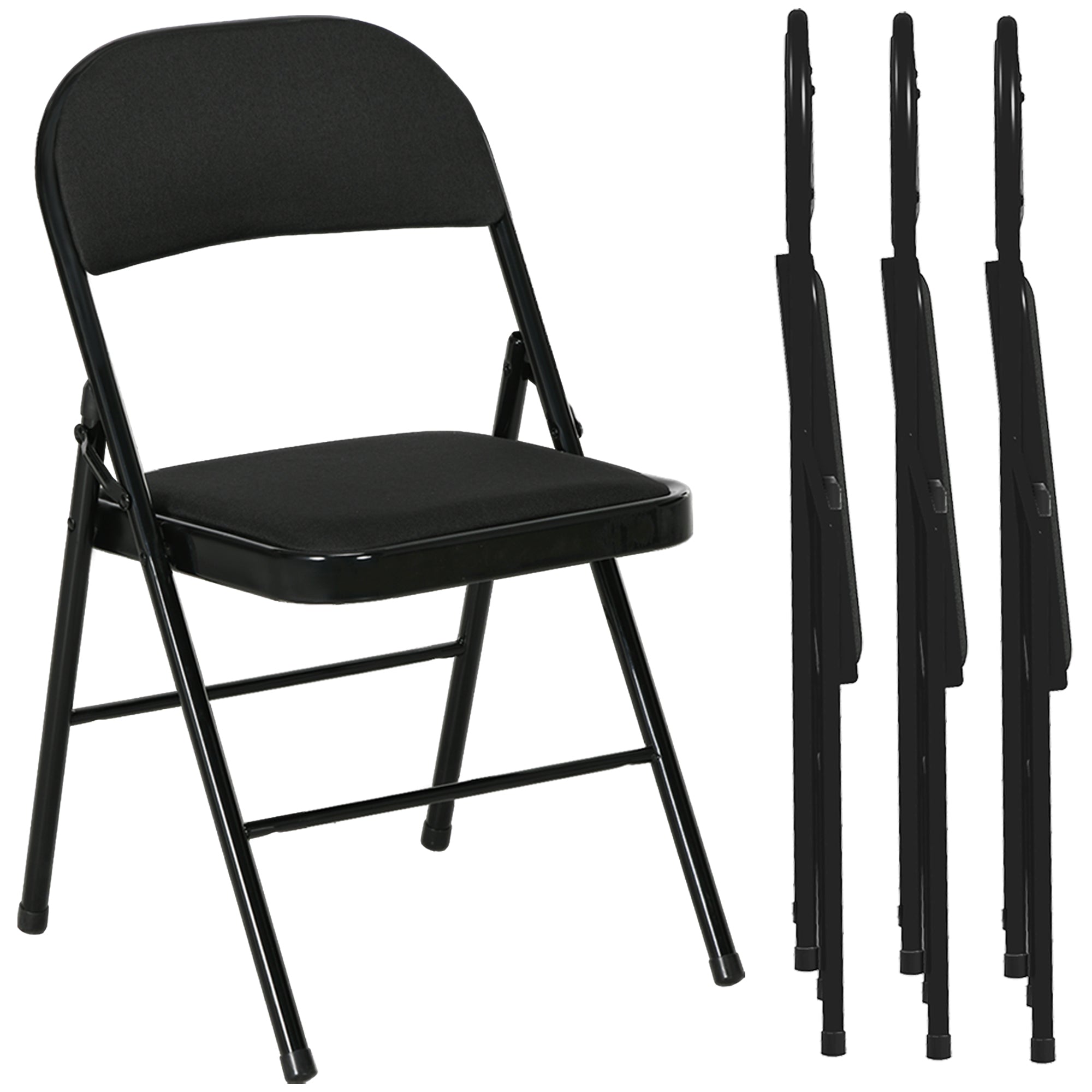 Set of 4 Folding Chairs with Padded Seat, Modern Space-Saving Chairs with Polyester Cushion for Home and Office, Black