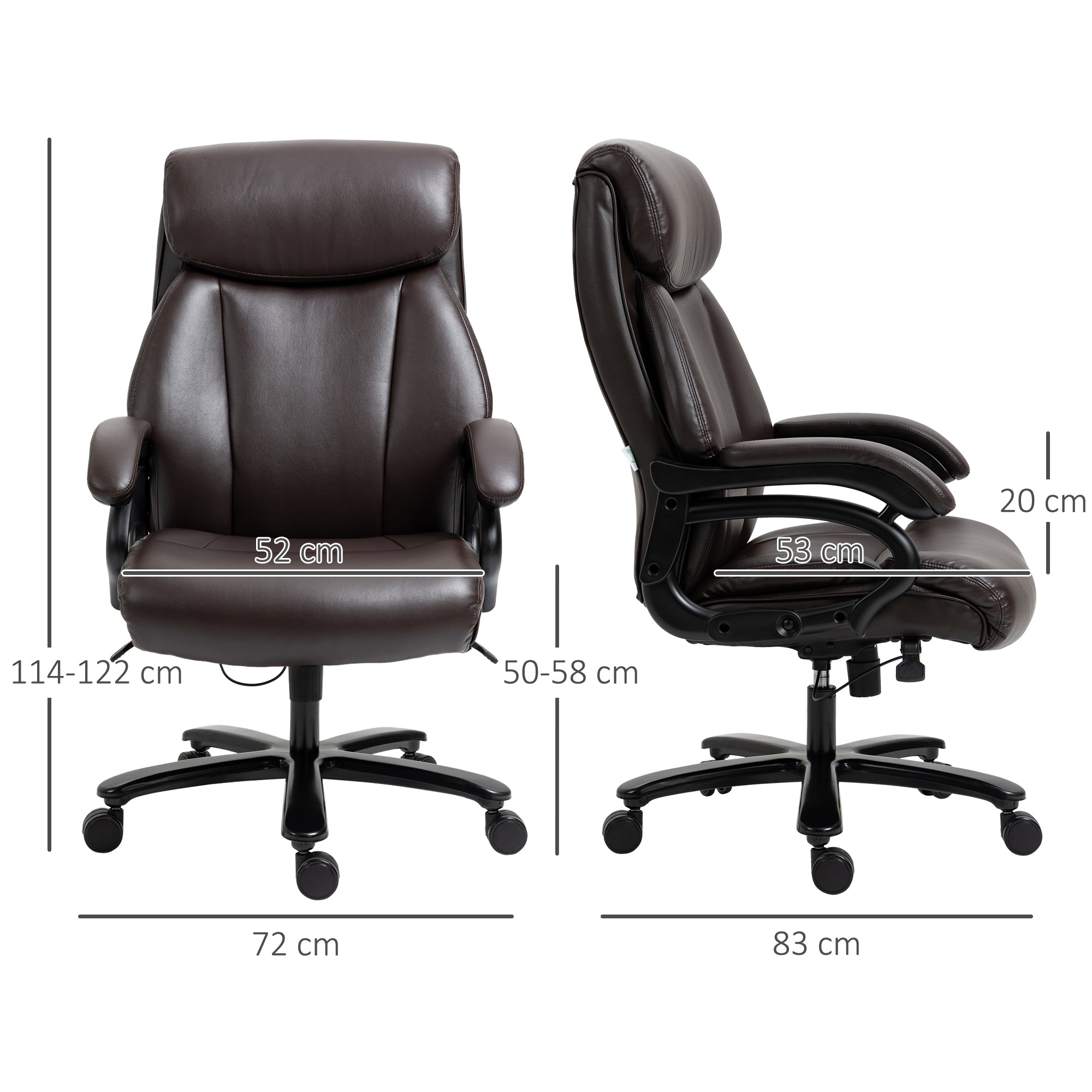 Office Chair Executive Gaming Chair Swivel Chair Rocking Function Thick Padding 180 kg Capacity Ergonomic Design Height Adjustable Faux Leather Brown 72x83x114-122 cm