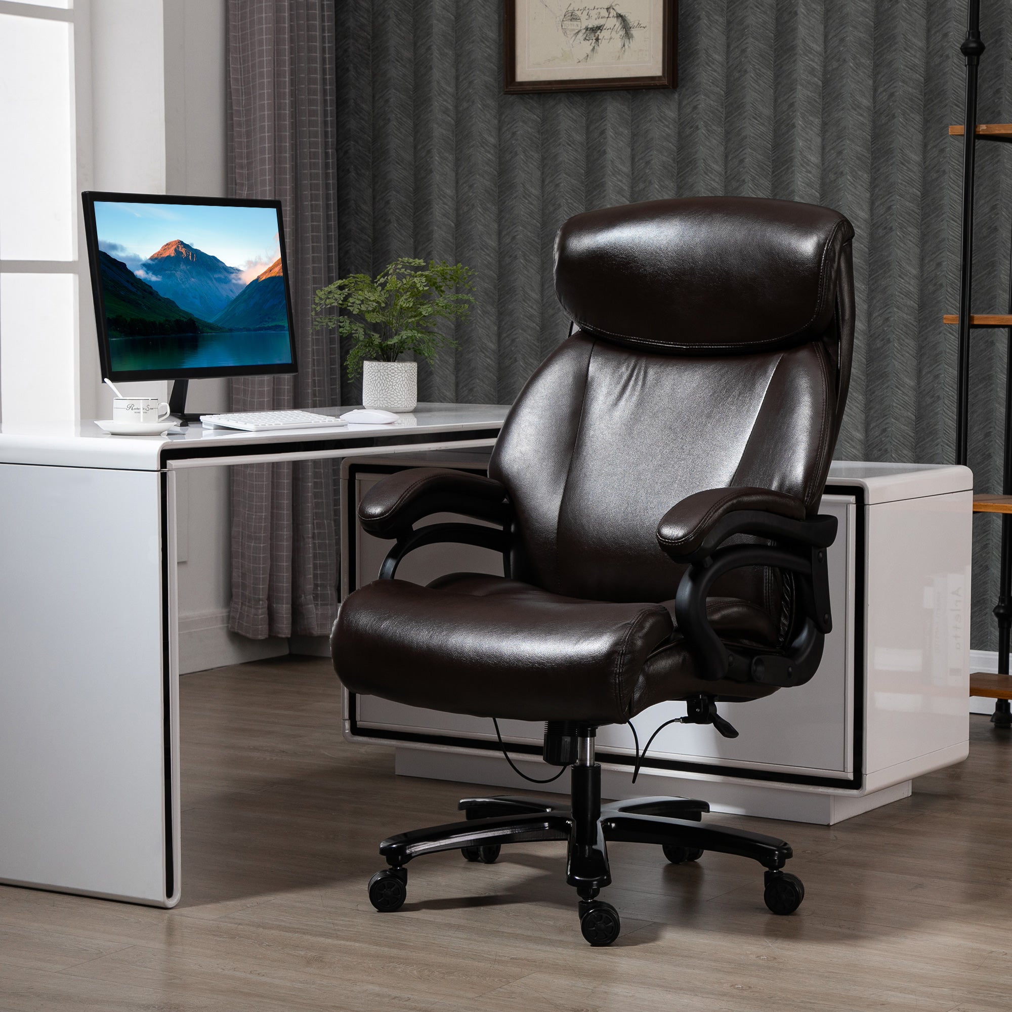 Office Chair Executive Gaming Chair Swivel Chair Rocking Function Thick Padding 180 kg Capacity Ergonomic Design Height Adjustable Faux Leather Brown 72x83x114-122 cm