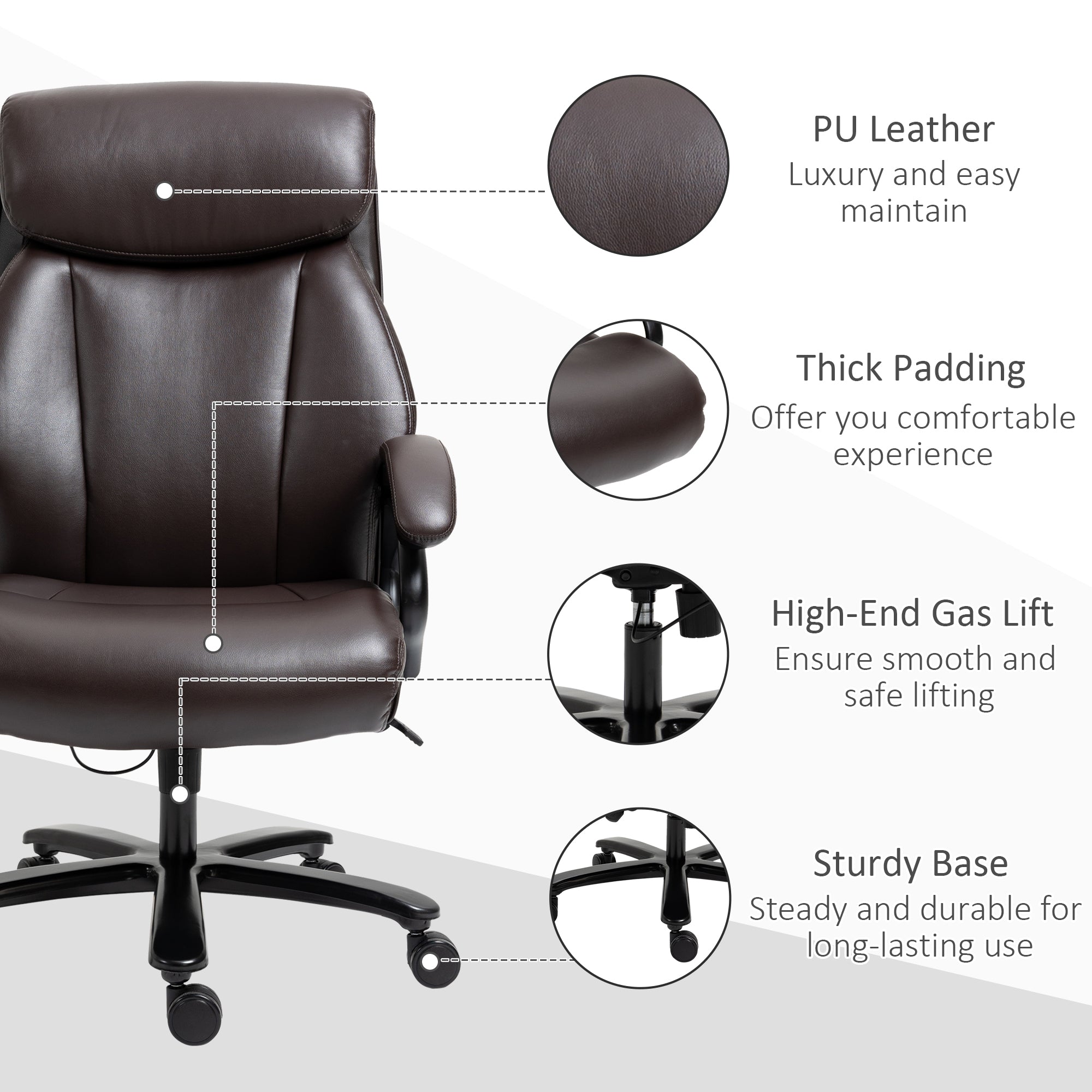 Office Chair Executive Gaming Chair Swivel Chair Rocking Function Thick Padding 180 kg Capacity Ergonomic Design Height Adjustable Faux Leather Brown 72x83x114-122 cm
