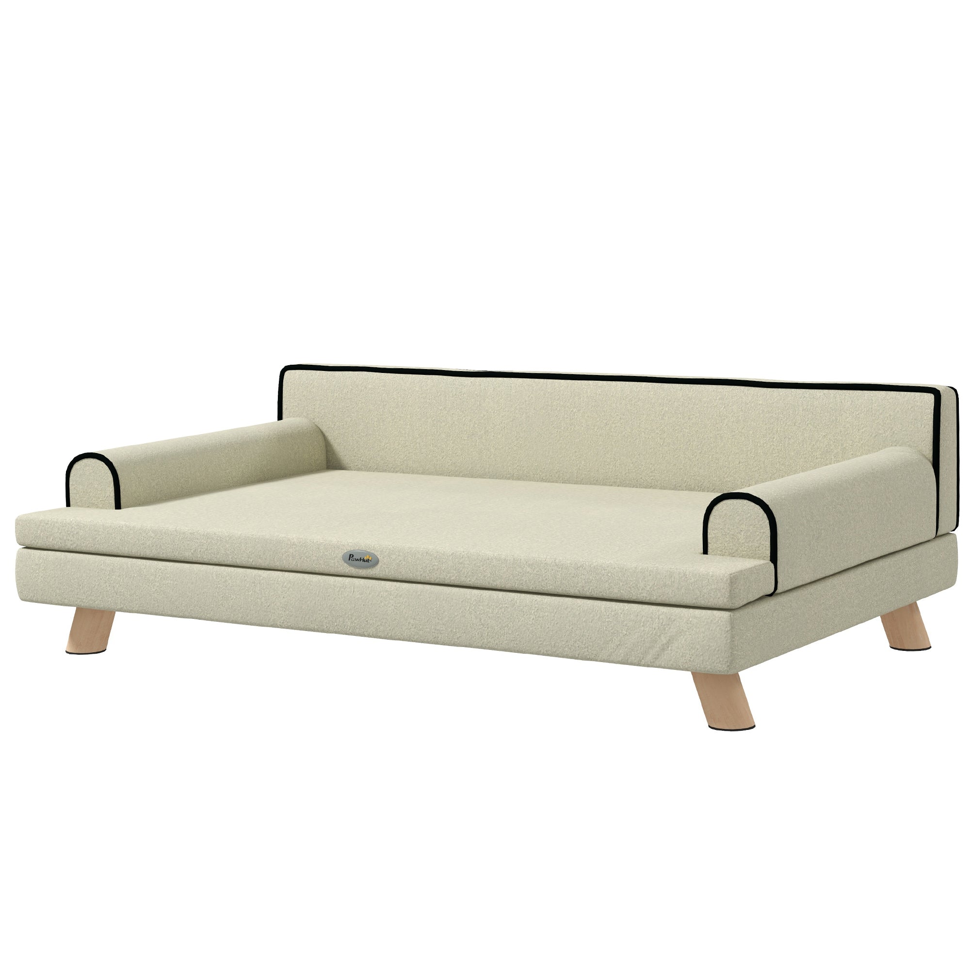 Scandinavian Design Sofa Bed for Dogs and Cats with Fluffy Removable Cushion Solid Wood Legs 100 x 62 x 32 cm Beige