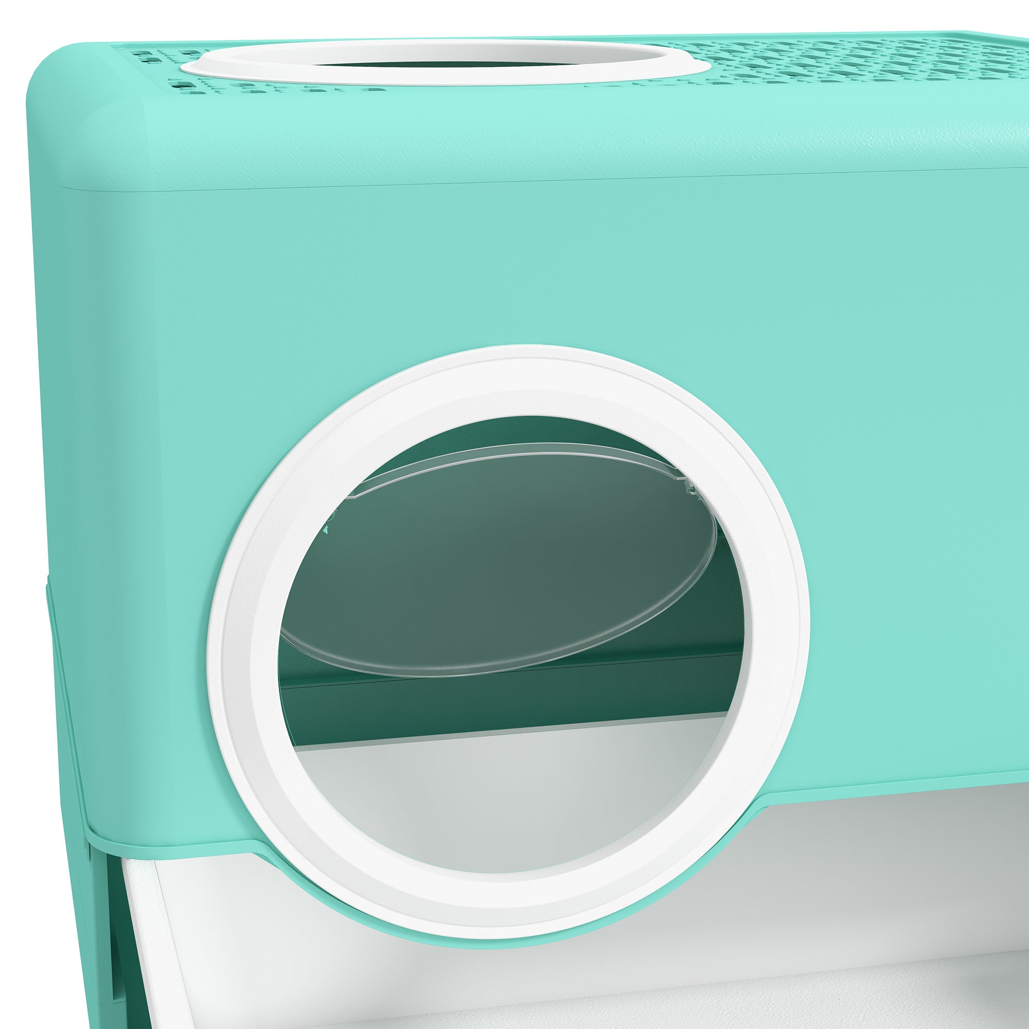 Cat Litter Box Pet Toilet with Scoop Removable Tray 2 Doors Main Entrance and Top Exit 52x41x38.5 cm Green