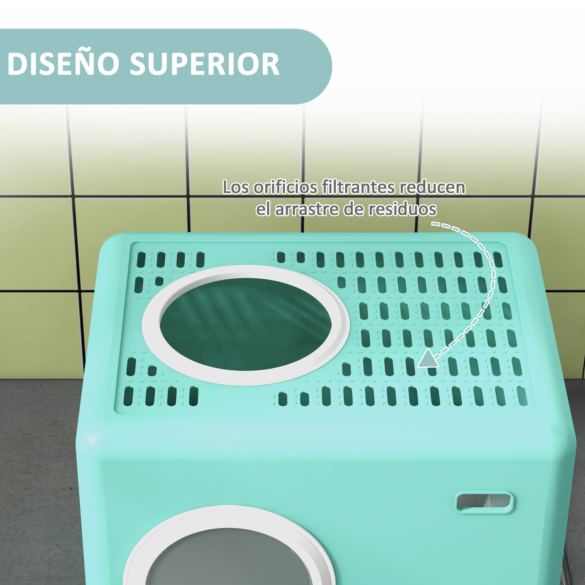 Cat Litter Box Pet Toilet with Scoop Removable Tray 2 Doors Main Entrance and Top Exit 52x41x38.5 cm Green