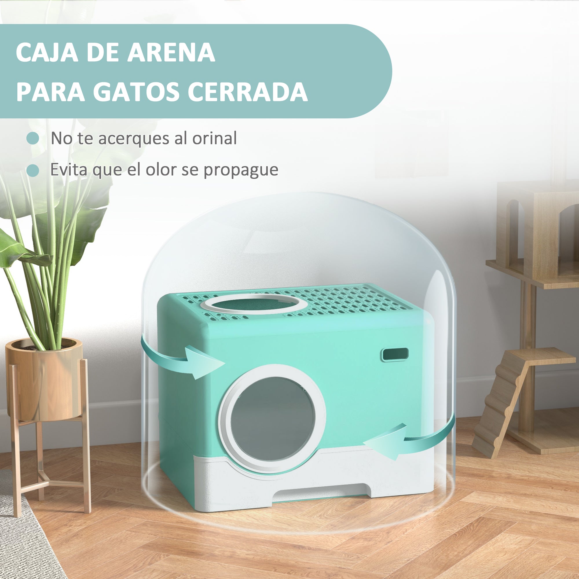 Cat Litter Box Pet Toilet with Scoop Removable Tray 2 Doors Main Entrance and Top Exit 52x41x38.5 cm Green