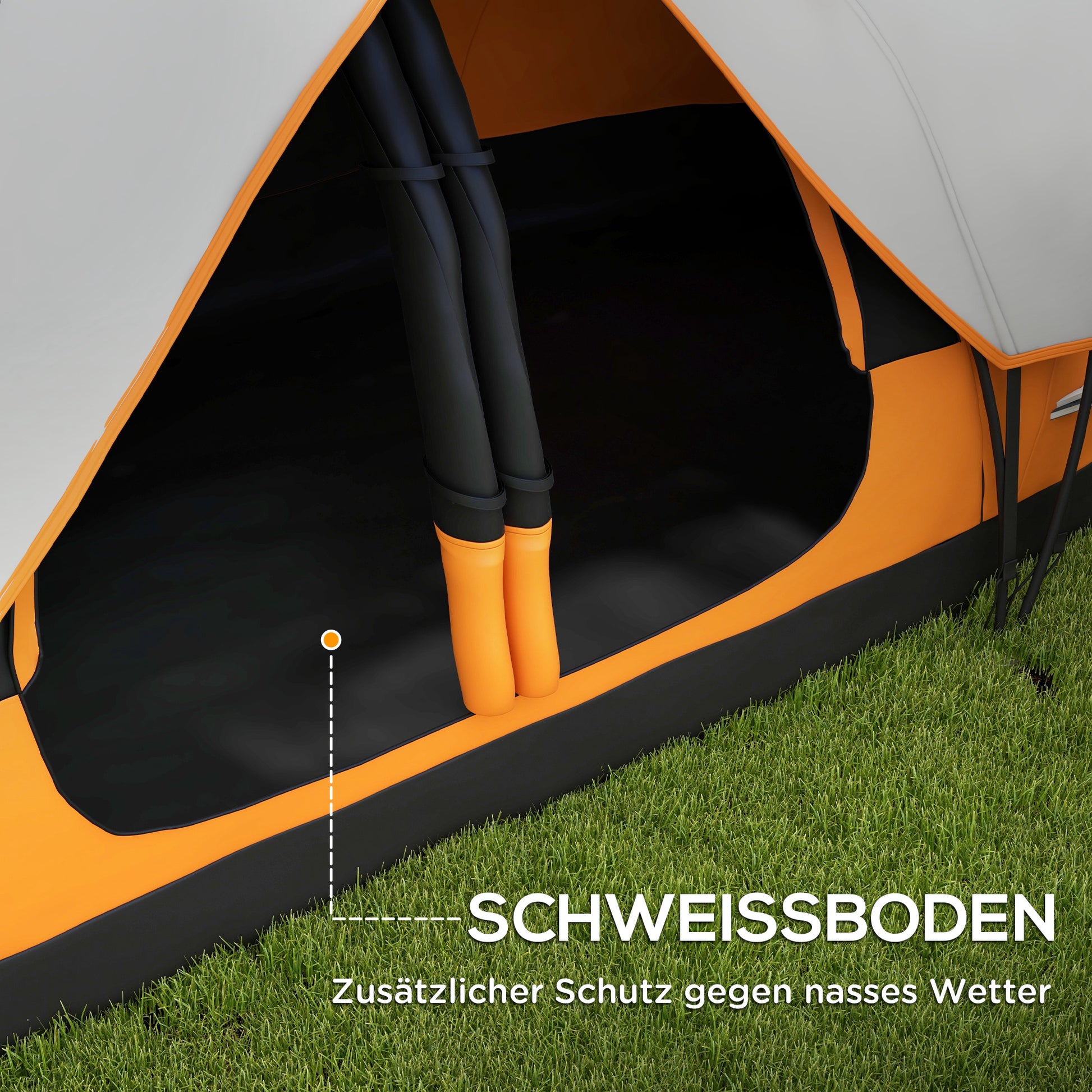 Camping Tent, Tunnel Tent for 6-8 Persons, with Light Hook, Mesh Windows, 2 Rooms Windproof Family Tent with Carrying Bag, 2000mm Waterproof Group Tent for Camping, Garden, Orange