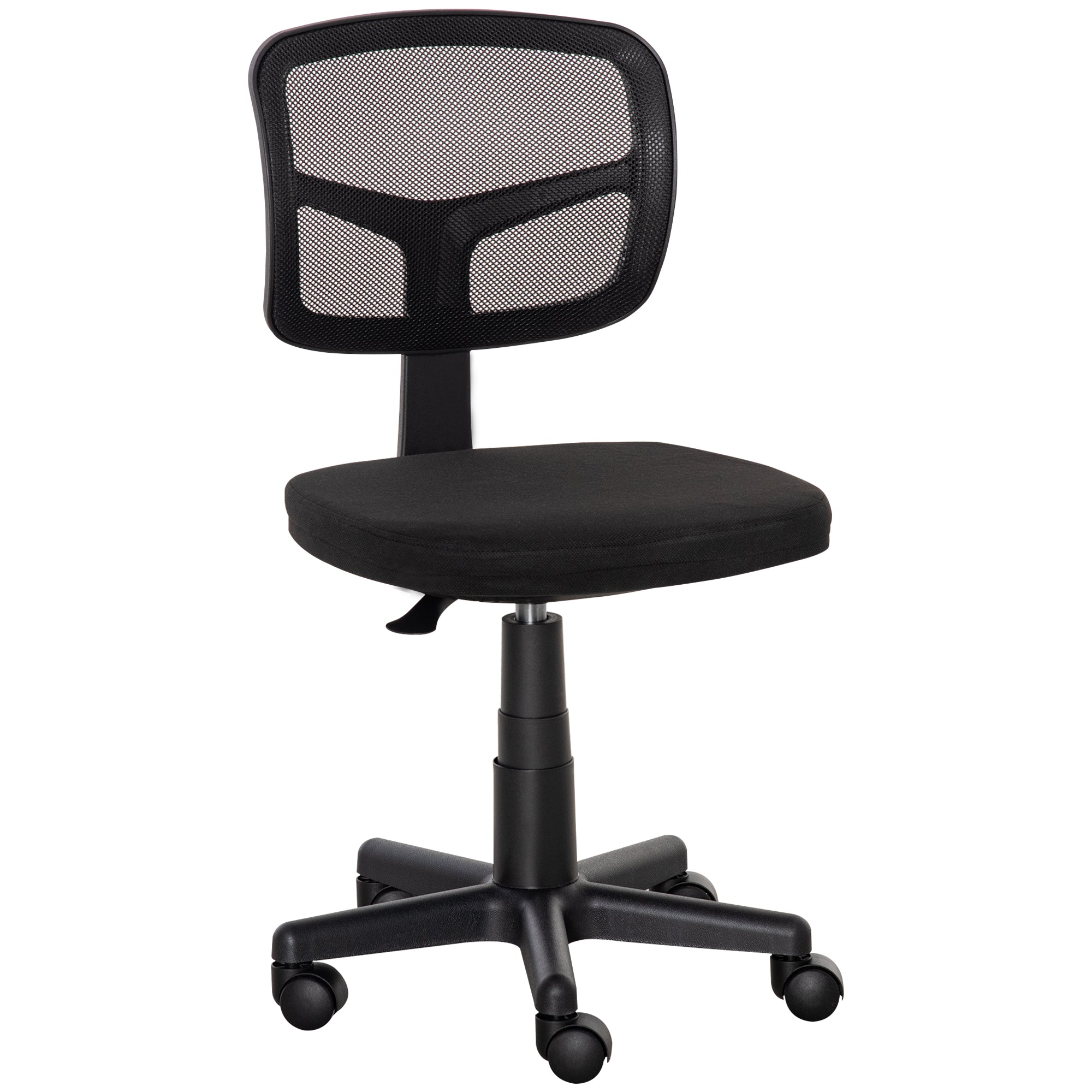 Ergonomic Mesh Office Chair 360° Swivel Desk Chair with Adjustable Height Breathable Lumbar Support and Armless Wheels 43x48x77.5-89.5 cm Black