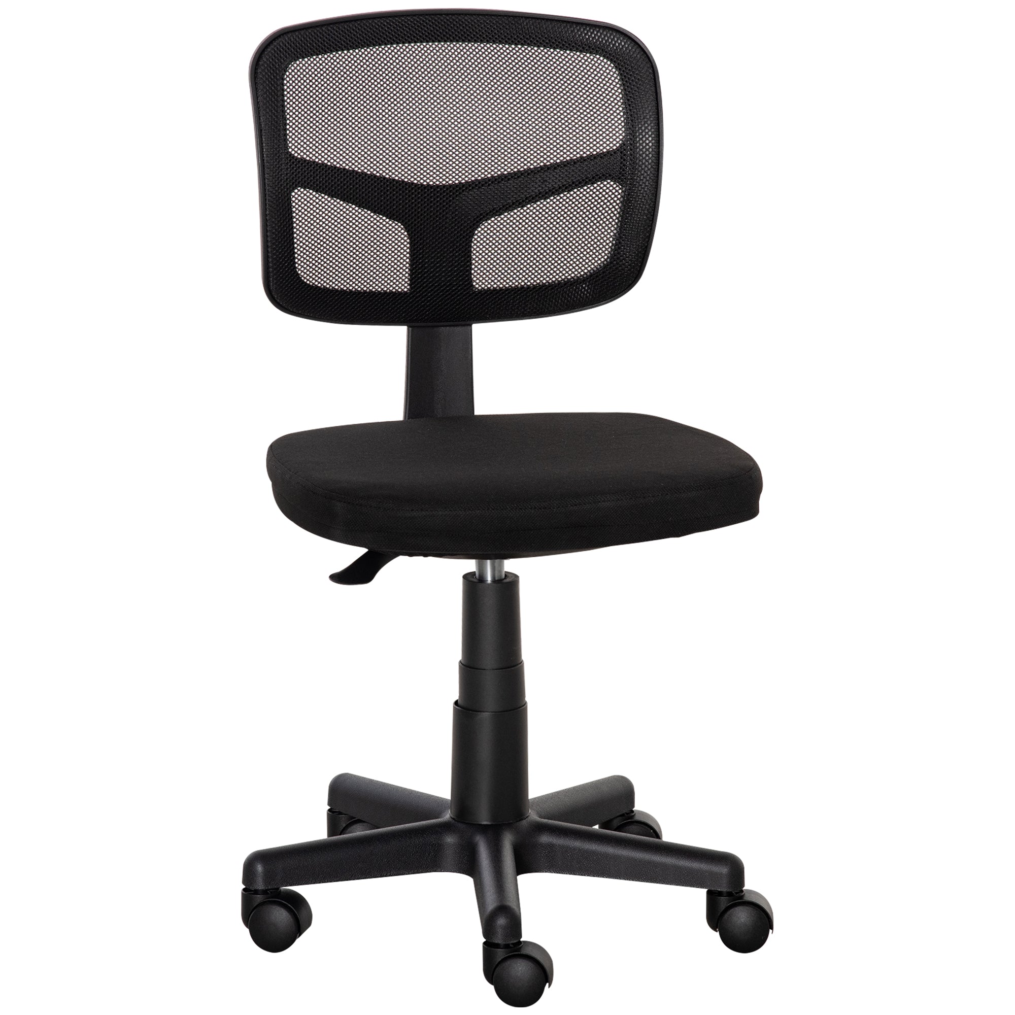 Ergonomic Mesh Office Chair 360° Swivel Desk Chair with Adjustable Height Breathable Lumbar Support and Armless Wheels 43x48x77.5-89.5 cm Black