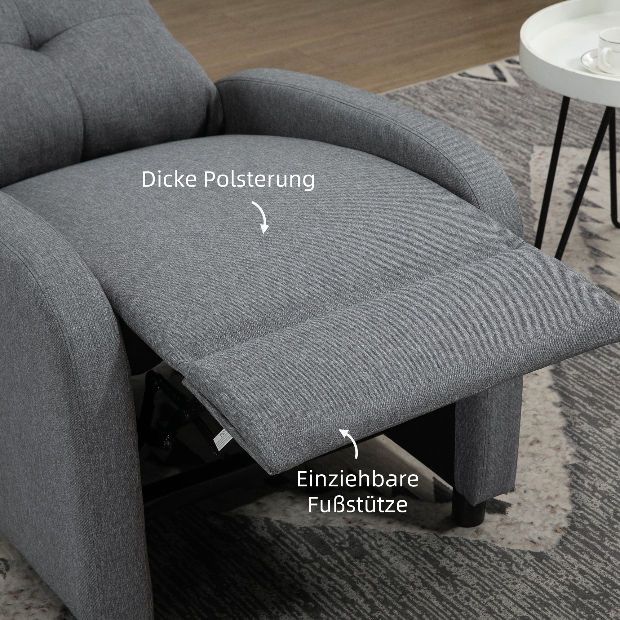 Reclining Armchair, TV Armchair with Reclining Function, TV Armchair with Linen Look, Upholstered Recliner with Pocket Spring Core, Relaxing Armchair up to 150 kg Load Capacity for Living Room, Gray