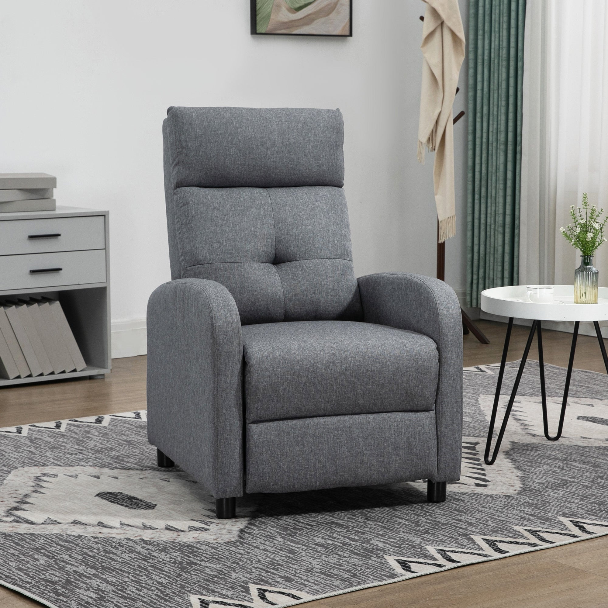 Reclining Armchair, TV Armchair with Reclining Function, TV Armchair with Linen Look, Upholstered Recliner with Pocket Spring Core, Relaxing Armchair up to 150 kg Load Capacity for Living Room, Gray
