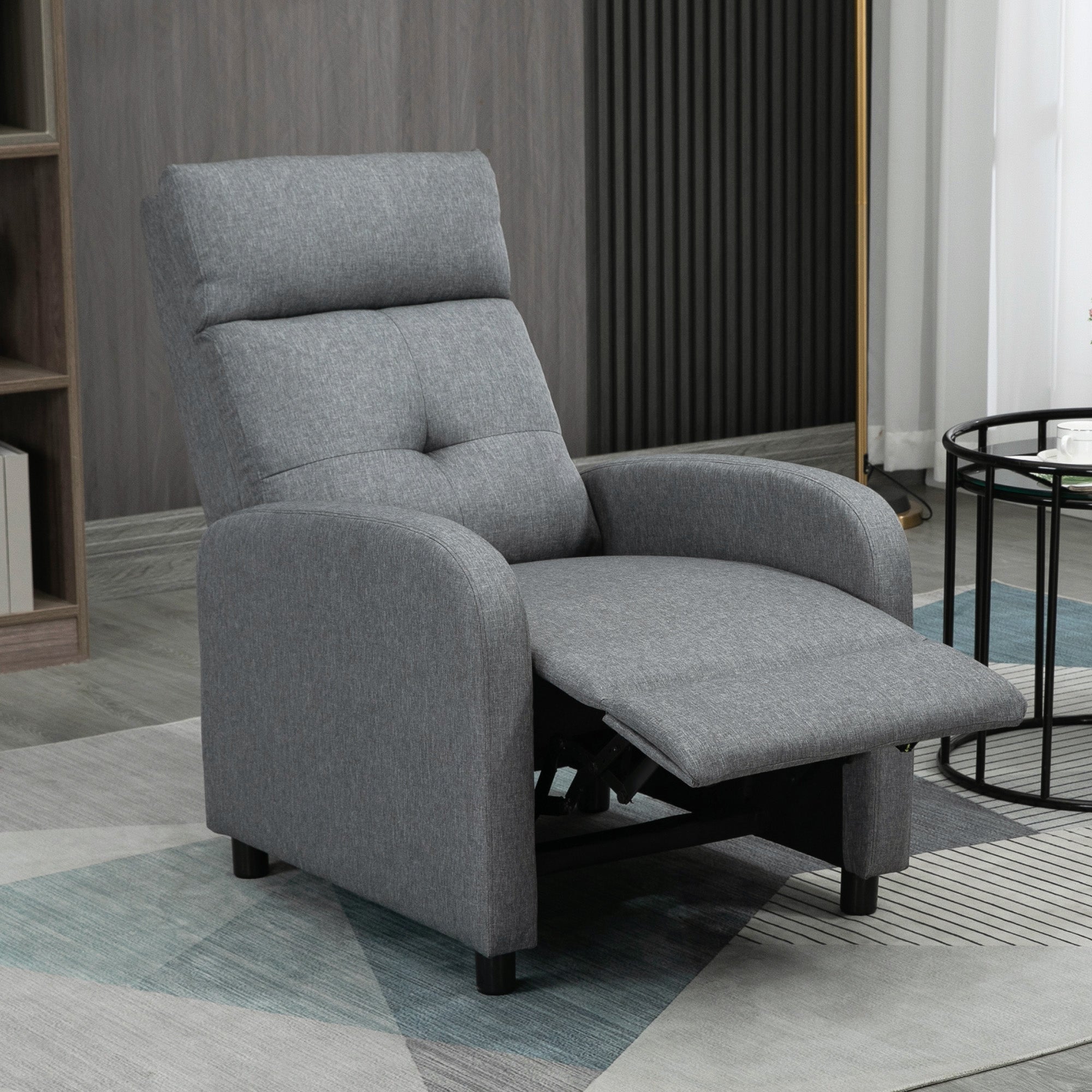 Reclining Armchair, TV Armchair with Reclining Function, TV Armchair with Linen Look, Upholstered Recliner with Pocket Spring Core, Relaxing Armchair up to 150 kg Load Capacity for Living Room, Gray