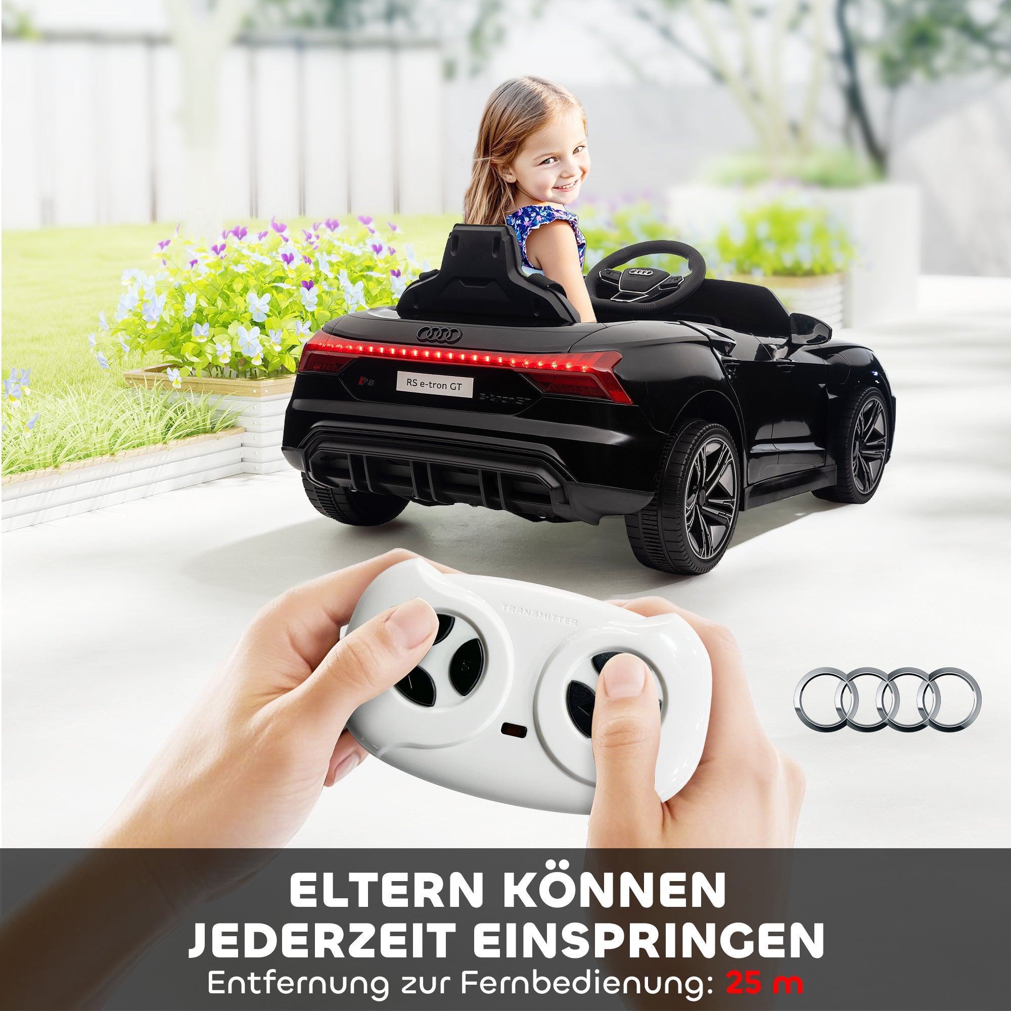 Children's Electric Car, Kids Car with Remote Control, AUDI RS e-tron GT Kids Vehicle with Safety Belt, Horn & Music & Headlights, up to 5 km/h, for Kids 3-5 Years, Black