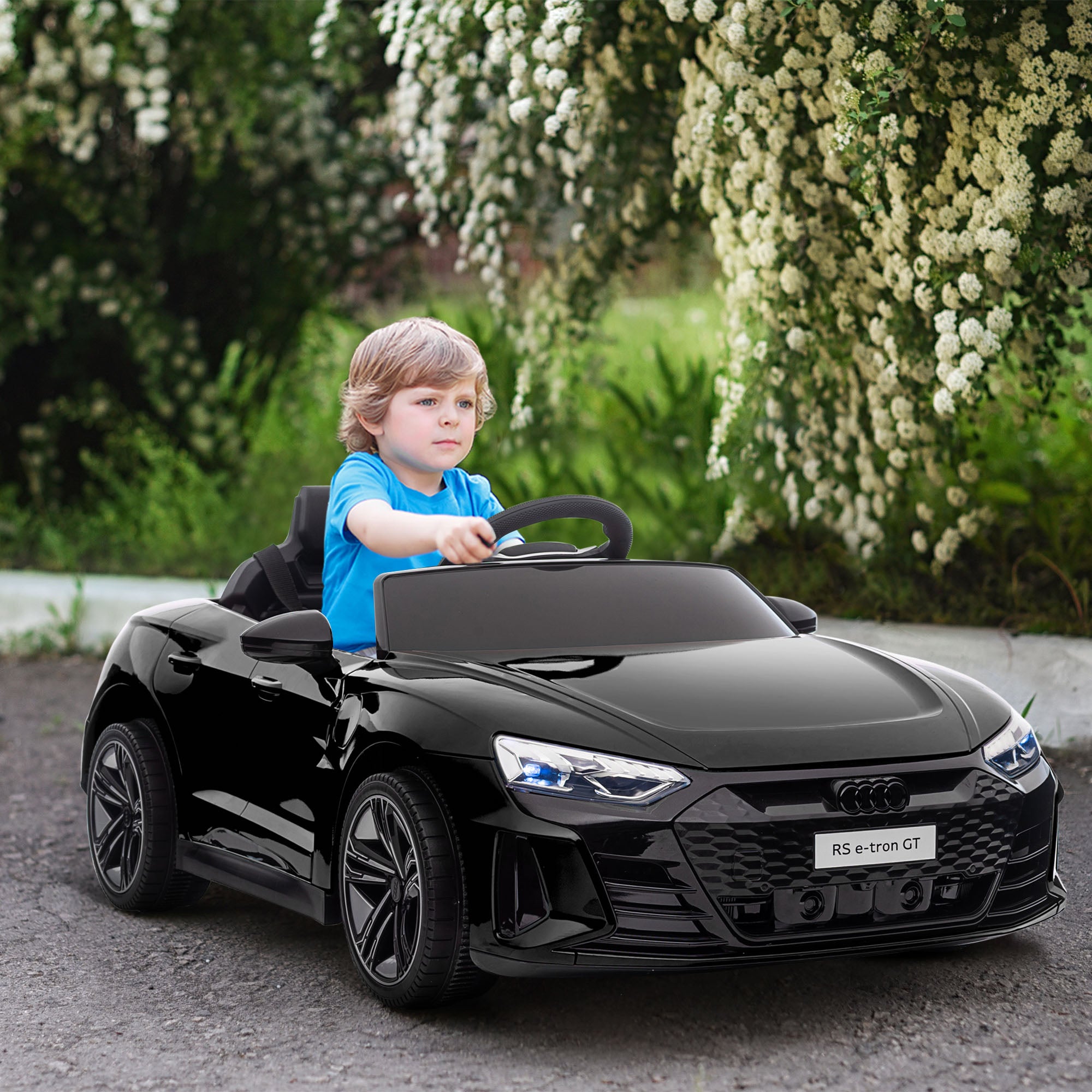 Children's Electric Car, Kids Car with Remote Control, AUDI RS e-tron GT Kids Vehicle with Safety Belt, Horn & Music & Headlights, up to 5 km/h, for Kids 3-5 Years, Black