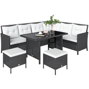 18 pcs Seating Group Lounge Garden Furniture Set Sofa Set Rattan Outdoor Patio Set, Black+Cream White