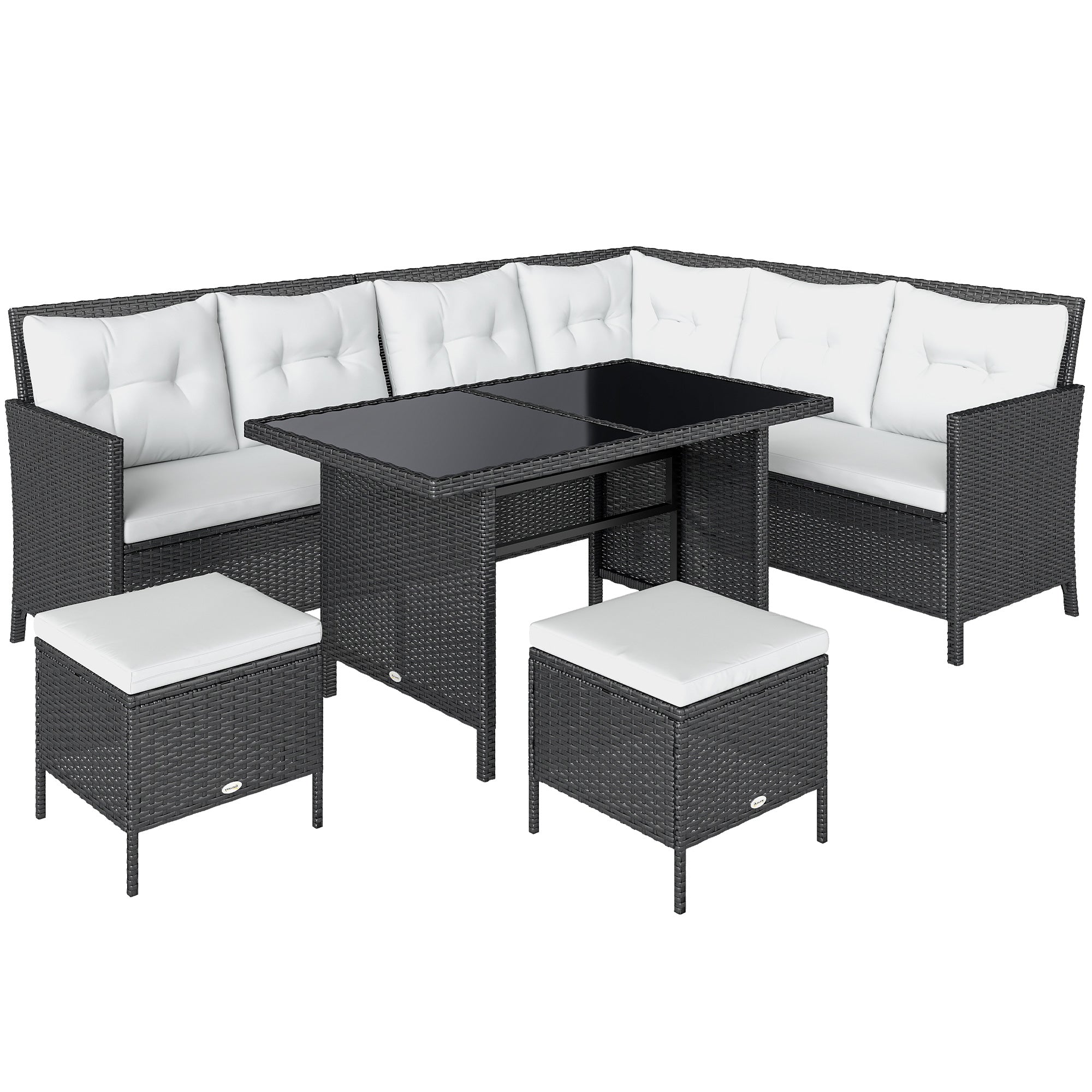 18 pcs Seating Group Lounge Garden Furniture Set Sofa Set Rattan Outdoor Patio Set, Black+Cream White