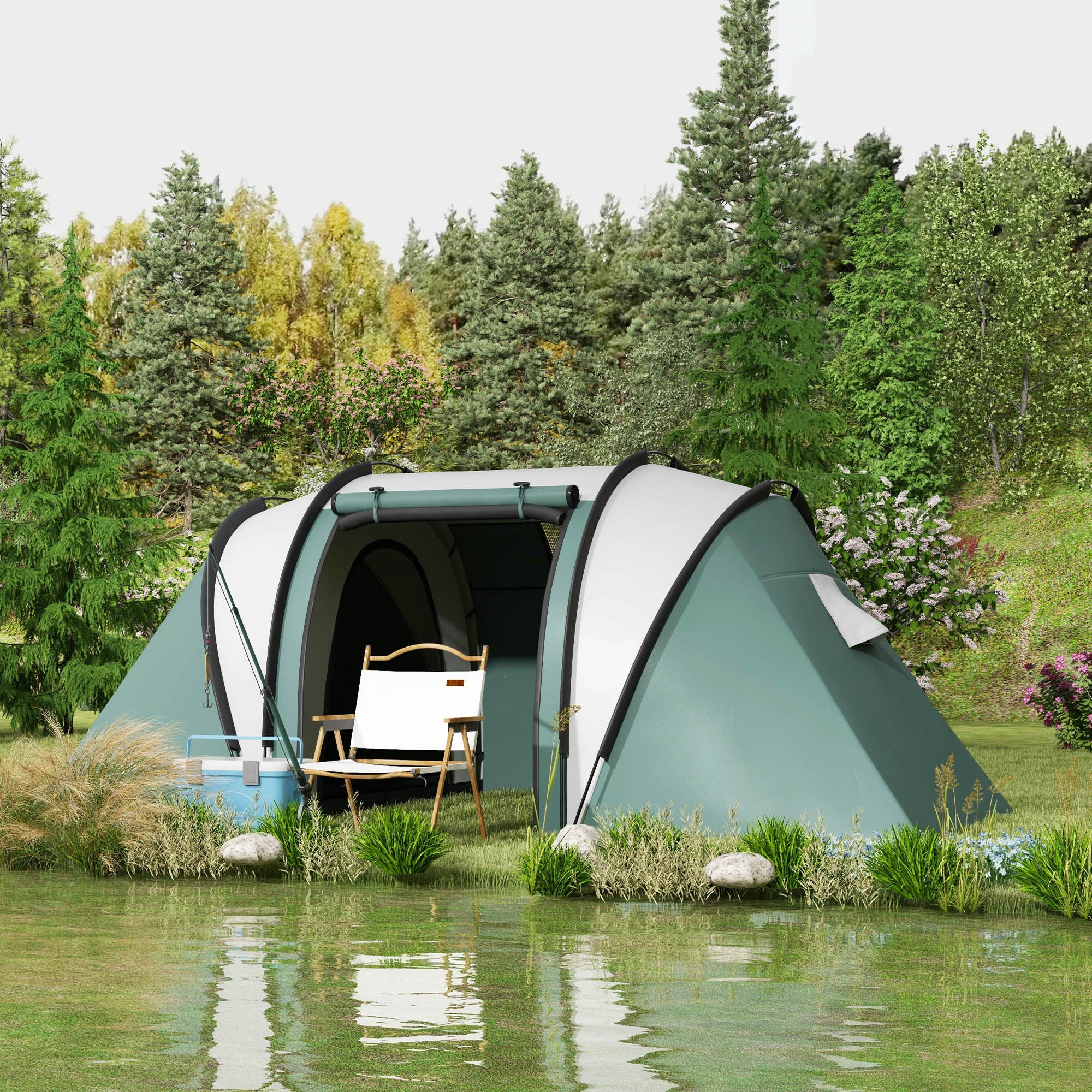 Camping Tent for 4-5 Persons Light Waterproof Family Tent with 2 Rooms Side Door Windows, Tent with 3000mm Water Column Tunnel Dome Tent for Camping Travel Garden