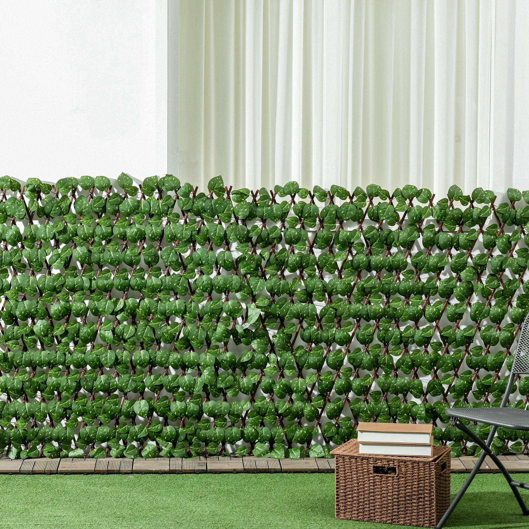 Set of 2 Artificial Hedge Trellis Expandable - Vegetal Canisse Windbreak Realistic foliage, indoor outdoor, 2 x 1 m