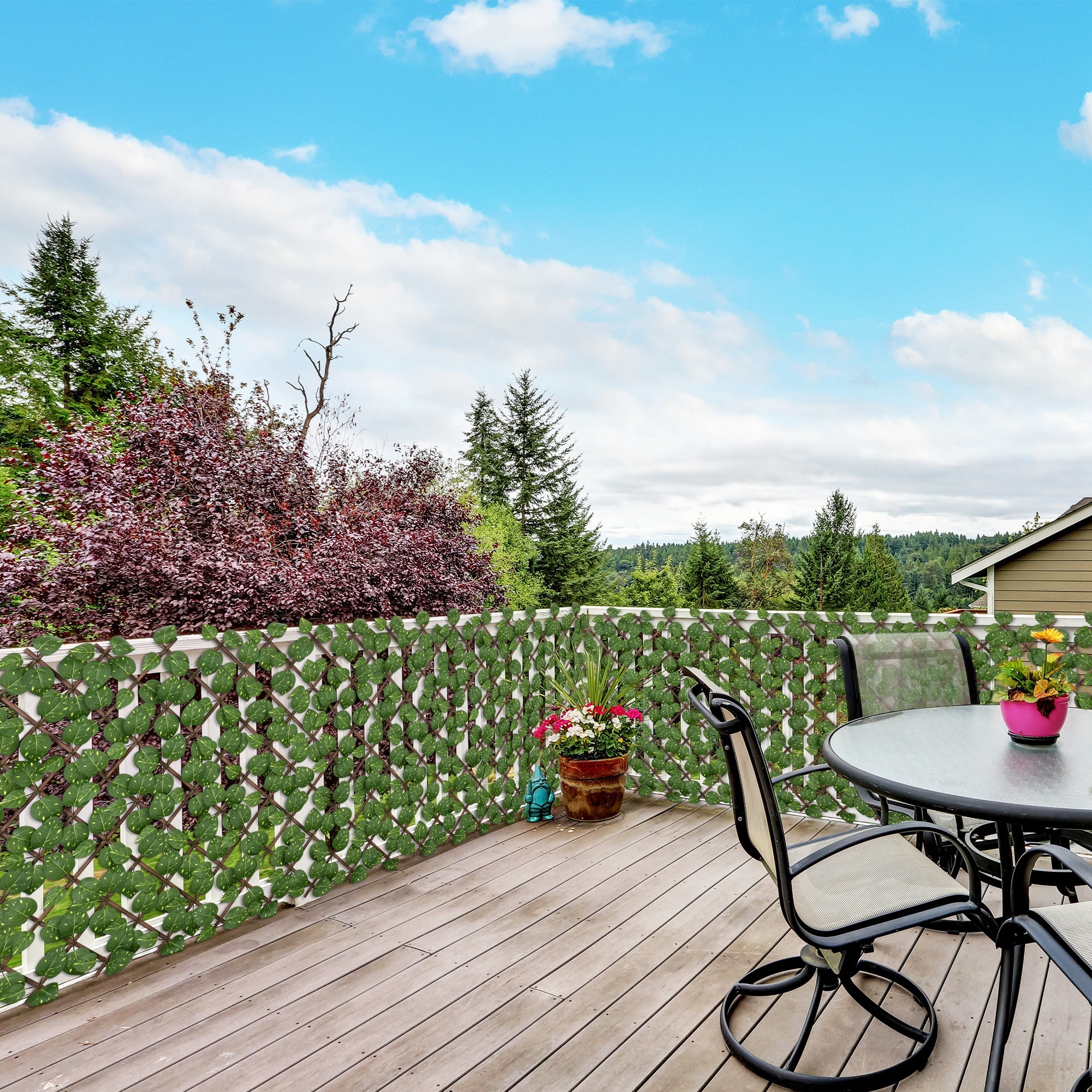 Set of 2 Artificial Hedge Trellis Expandable - Vegetal Canisse Windbreak Realistic foliage, indoor outdoor, 2 x 1 m