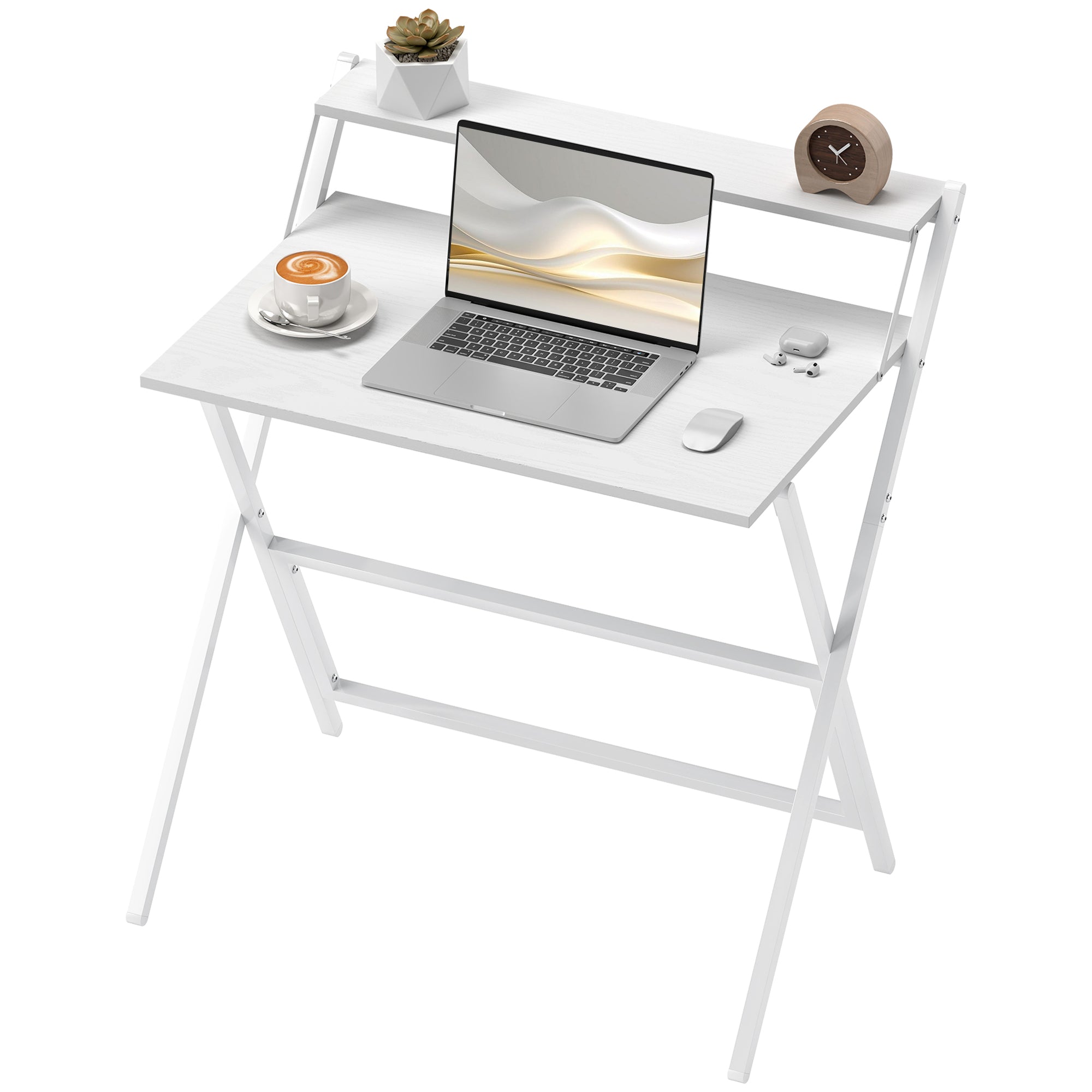 Folding Computer Desk 75.5 x 50 cm with Storage Shelf, Writing Table for Bedroom, Small Spaces, White