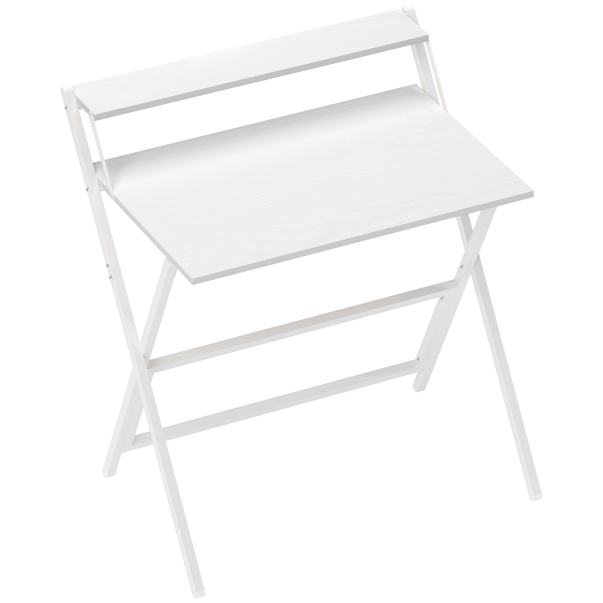 Folding Computer Desk 75.5 x 50 cm with Storage Shelf, Writing Table for Bedroom, Small Spaces, White
