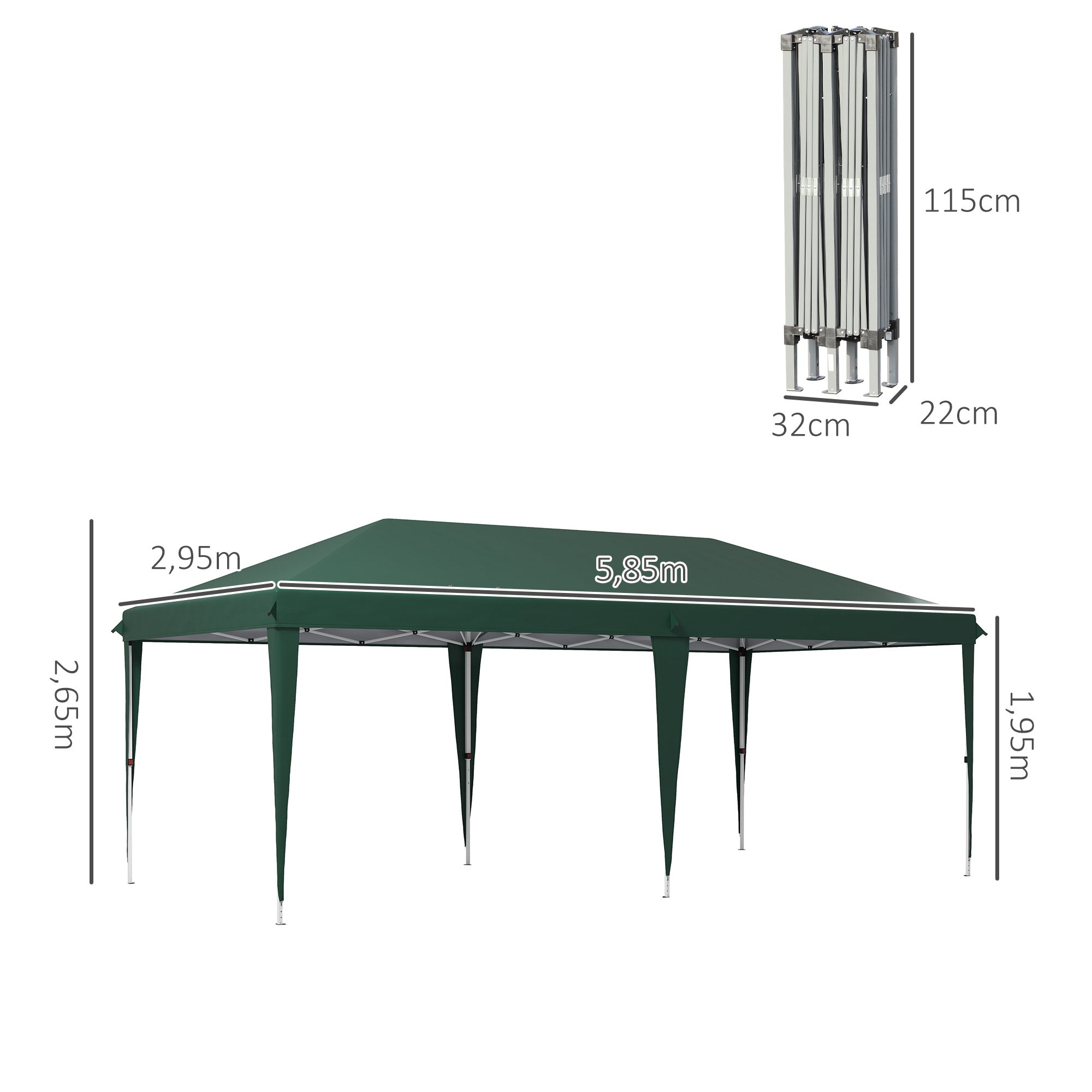 Folding Gazebo 6x3 m Canopy with 3 Adjustable Heights Anti-UV Awning and Carrying Bag for Camping Parties Green
