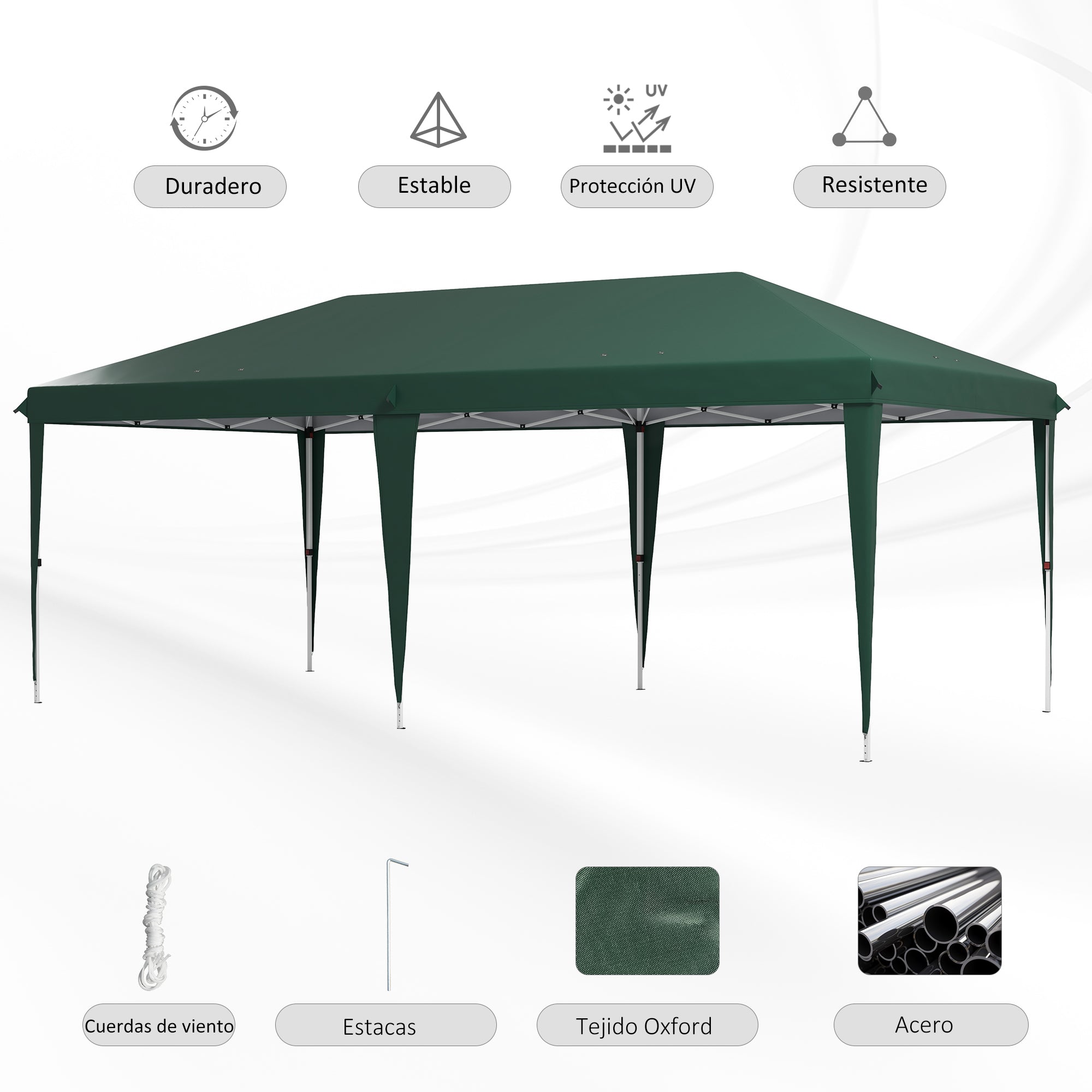 Folding Gazebo 6x3 m Canopy with 3 Adjustable Heights Anti-UV Awning and Carrying Bag for Camping Parties Green
