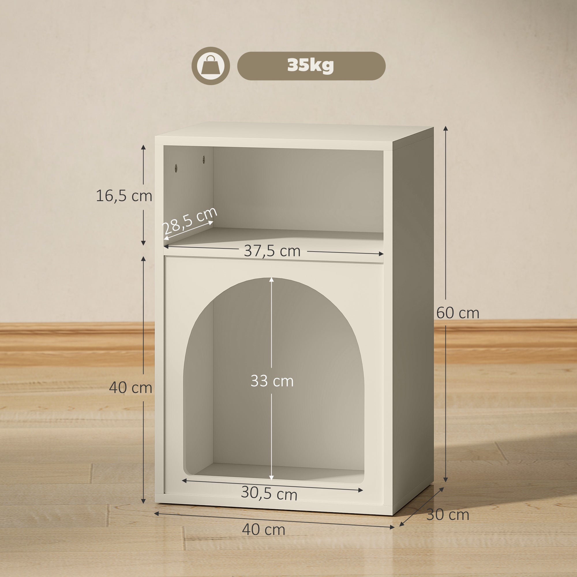 Modern Bedside Table Narrow Nightstand with 2 Open Compartments Arched Design Side Table for Living Room Bedroom 40x30x60 cm Cream