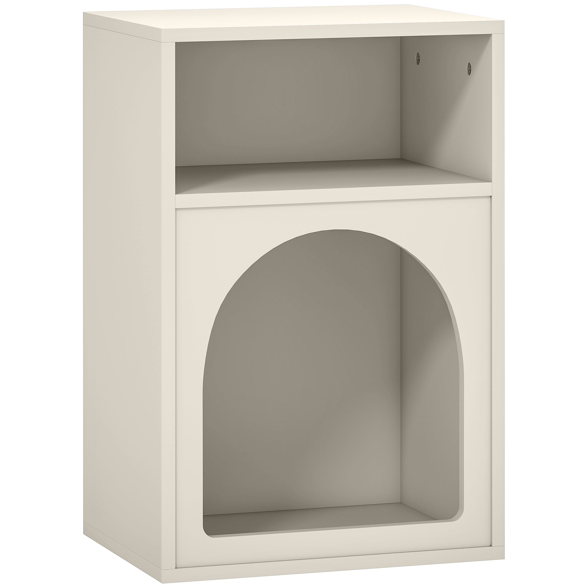 Modern Bedside Table Narrow Nightstand with 2 Open Compartments Arched Design Side Table for Living Room Bedroom 40x30x60 cm Cream
