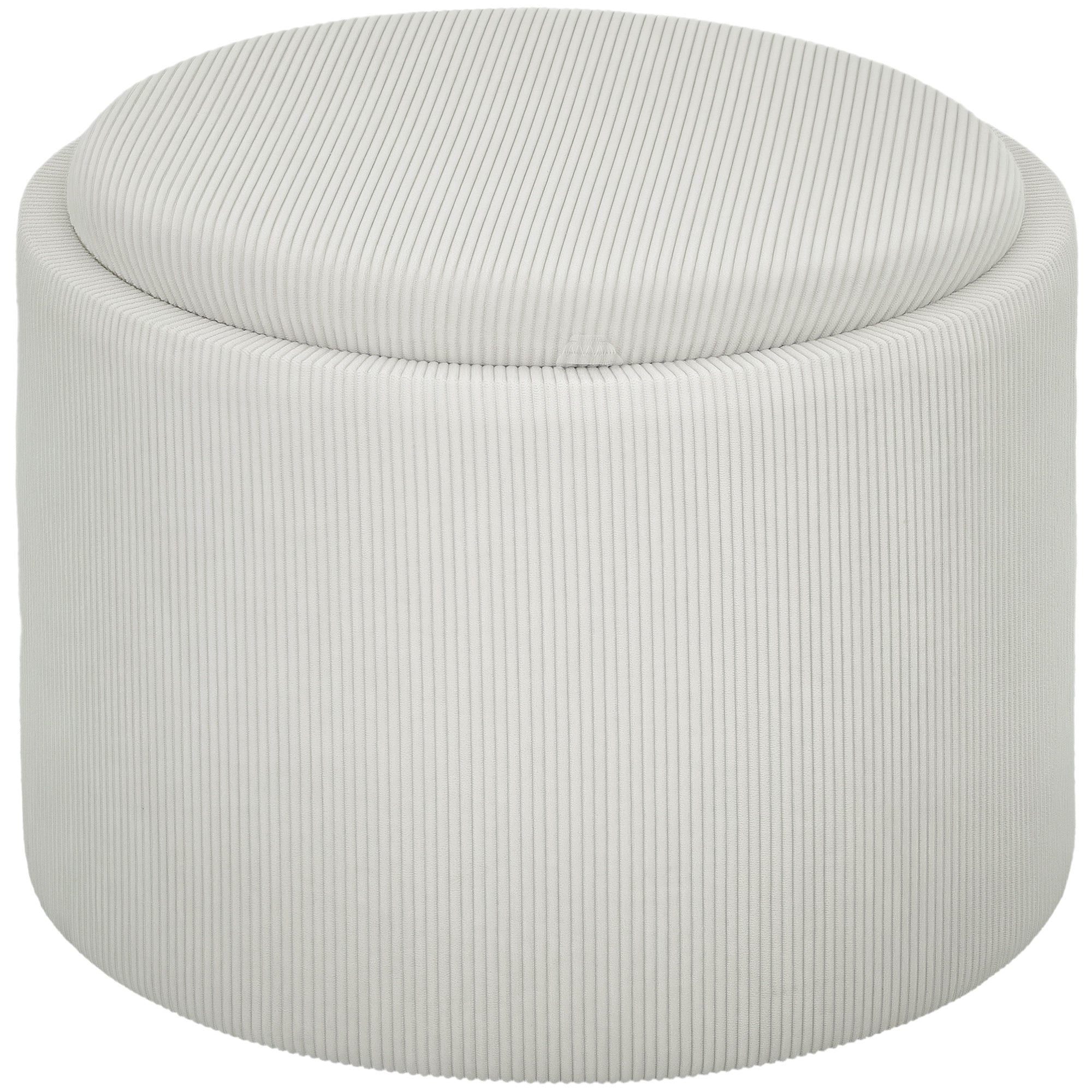 Storage Ottoman with Lid, Round Footstool Pouffe with Corduroy Finish 56 x 56 x 42 cm Cream White