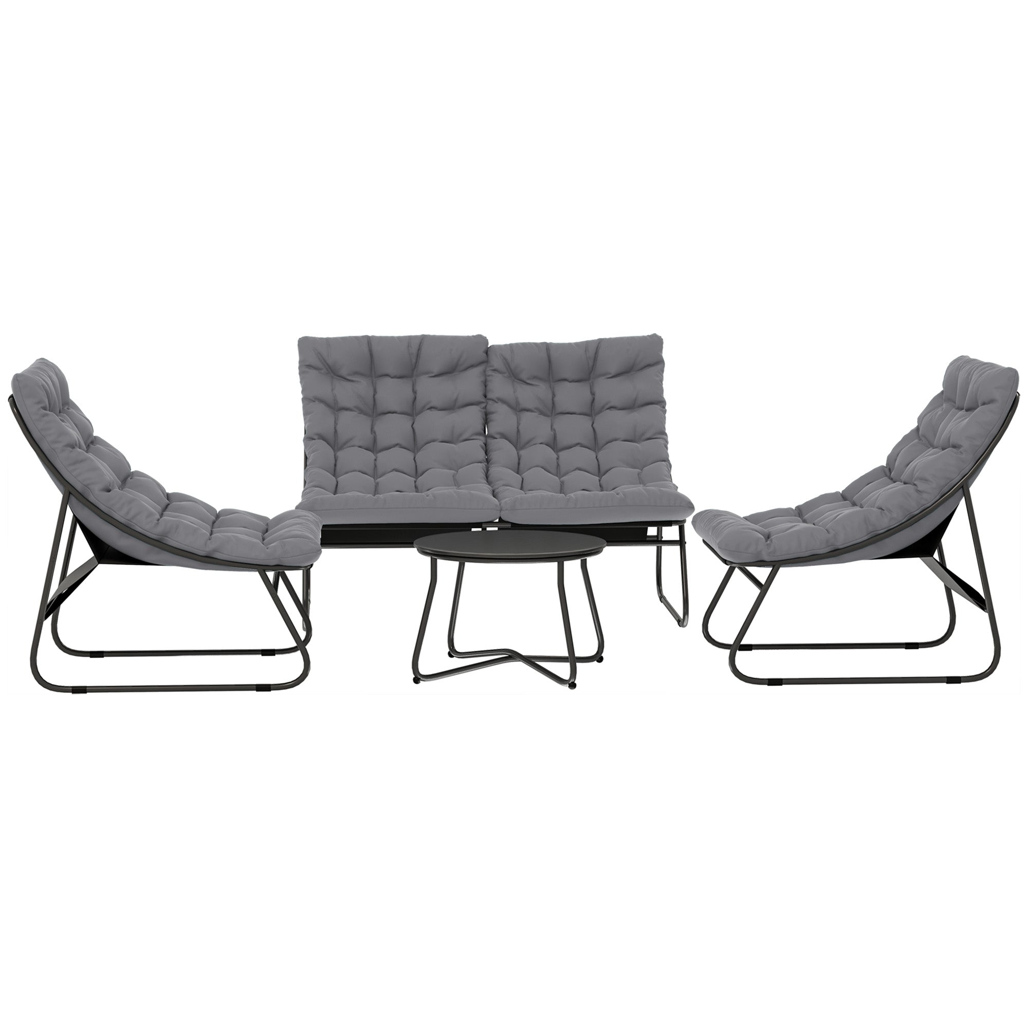 Garden Furniture Set for 4 People Weatherproof Balcony Furniture Set with 2-Seater Sofa, Armchair, Side Table Seat Cushion Outdoor Seating Group Steel Patio Furniture Garden Set for Garden Patio Balcony Gray