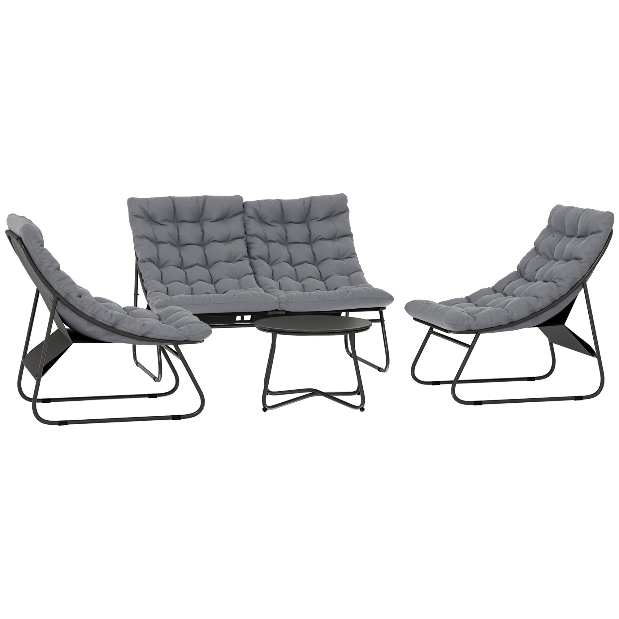 Garden Furniture Set for 4 People Weatherproof Balcony Furniture Set with 2-Seater Sofa, Armchair, Side Table Seat Cushion Outdoor Seating Group Steel Patio Furniture Garden Set for Garden Patio Balcony Gray