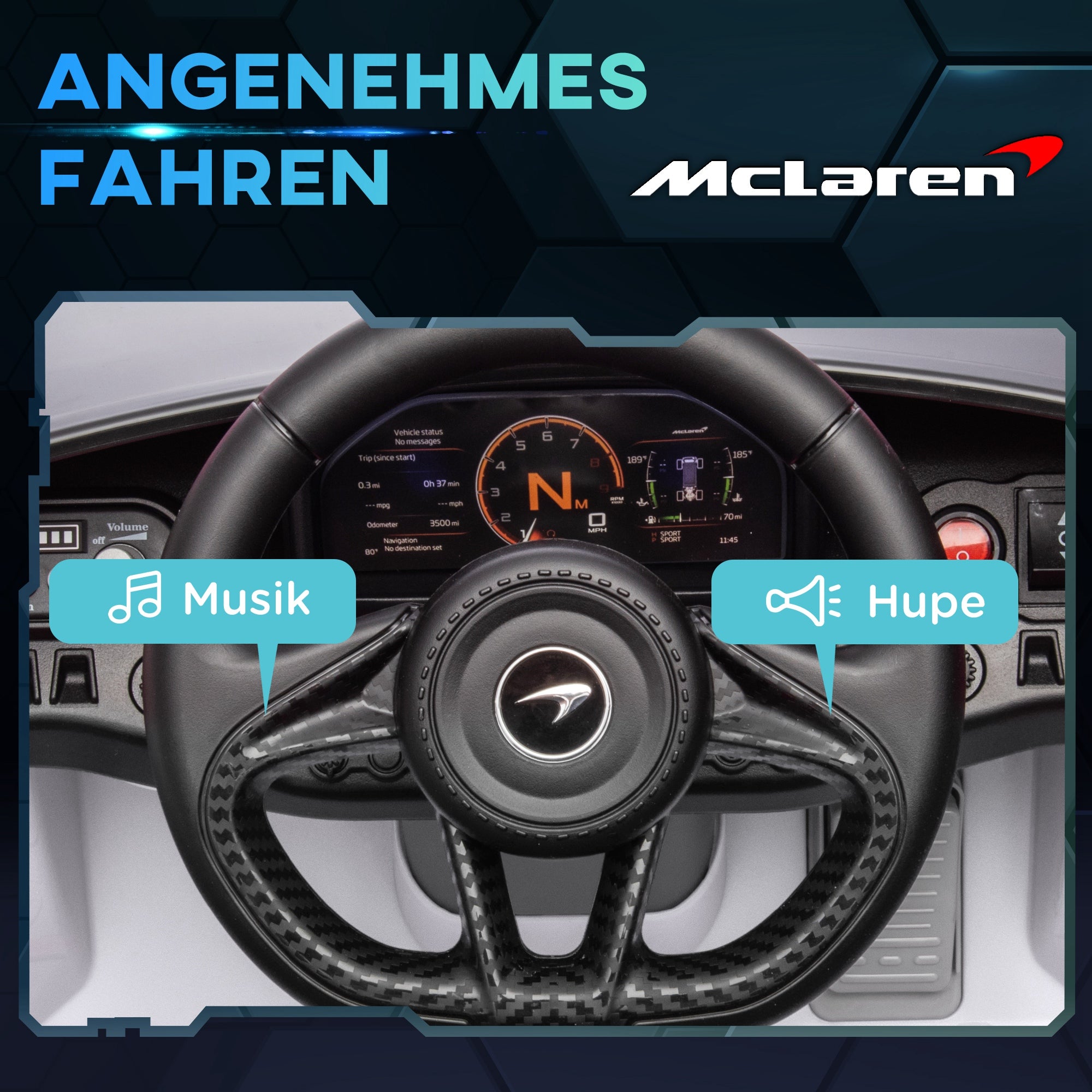 Kids Electric Car 12V McLaren 765LT Children's Car with 2.4G Remote Control, MP3 Music, Electric Vehicle with Horn, Lights, Gullwing Doors, Soft Start, 3-5 km/h, for 3-6 Years Kids, White