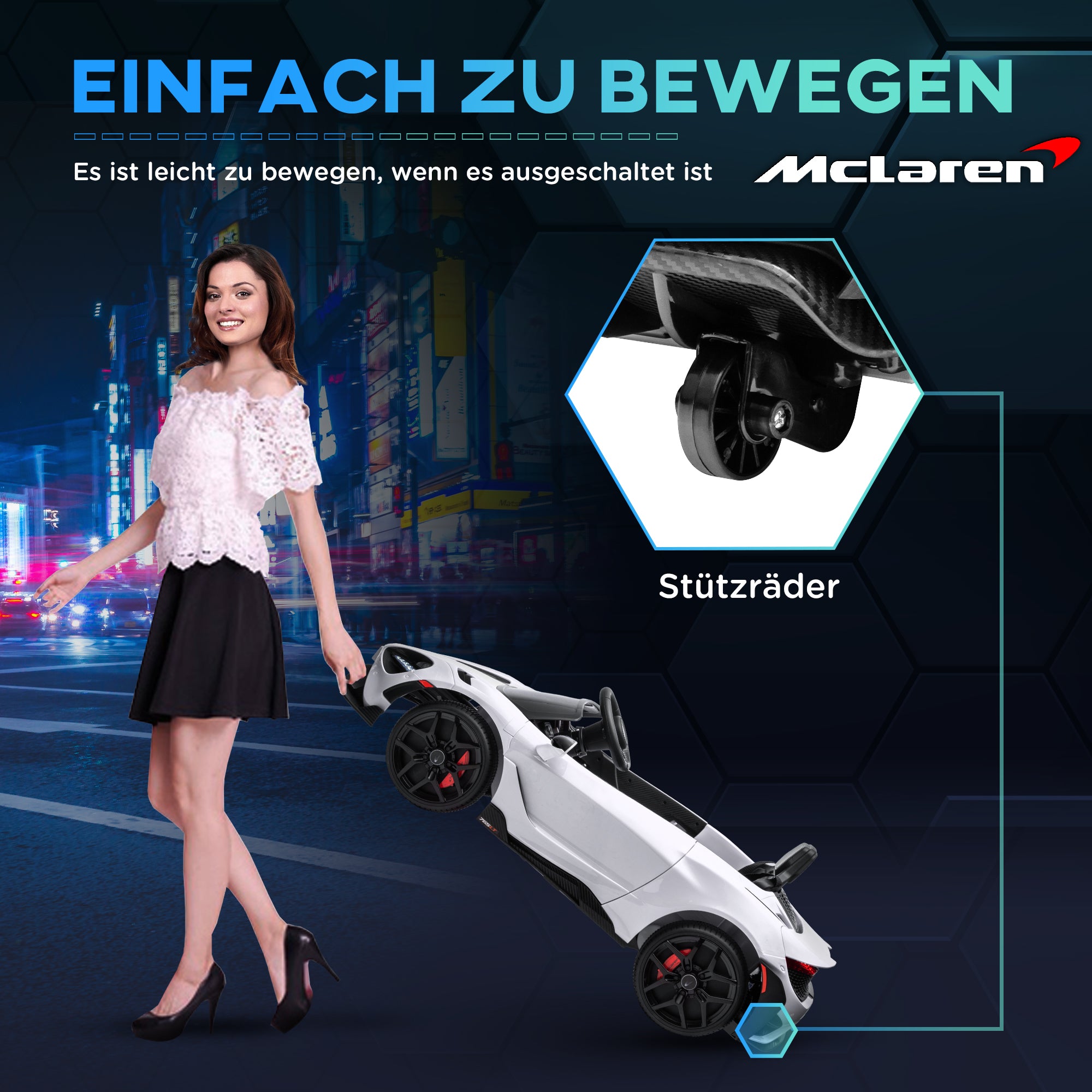 Kids Electric Car 12V McLaren 765LT Children's Car with 2.4G Remote Control, MP3 Music, Electric Vehicle with Horn, Lights, Gullwing Doors, Soft Start, 3-5 km/h, for 3-6 Years Kids, White