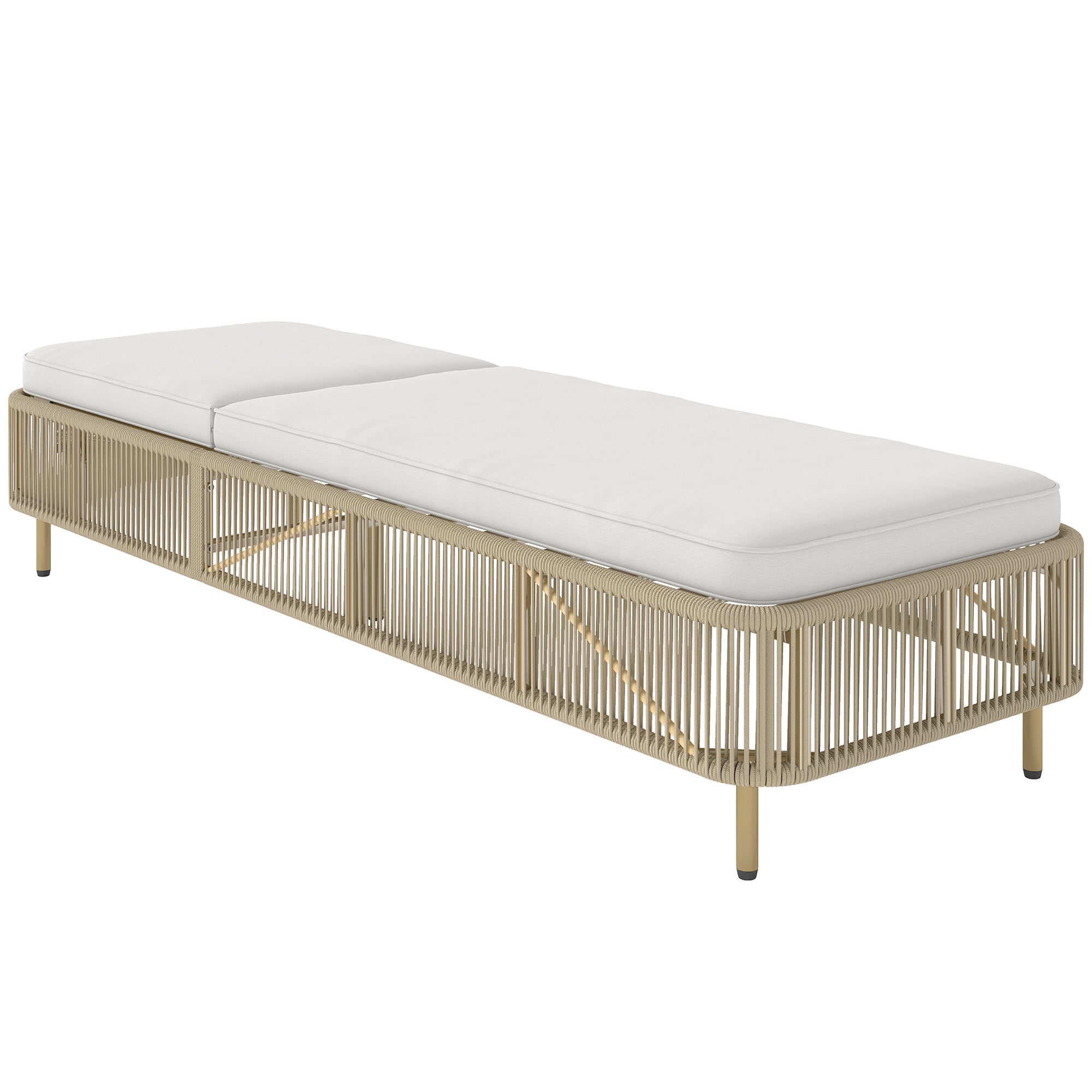 PE Rattan Sun Lounger with Cushion — 5-Position Adjustable Outdoor Chaise for Patio & Balcony, Yellow/Cream, 265 lb Capacity
